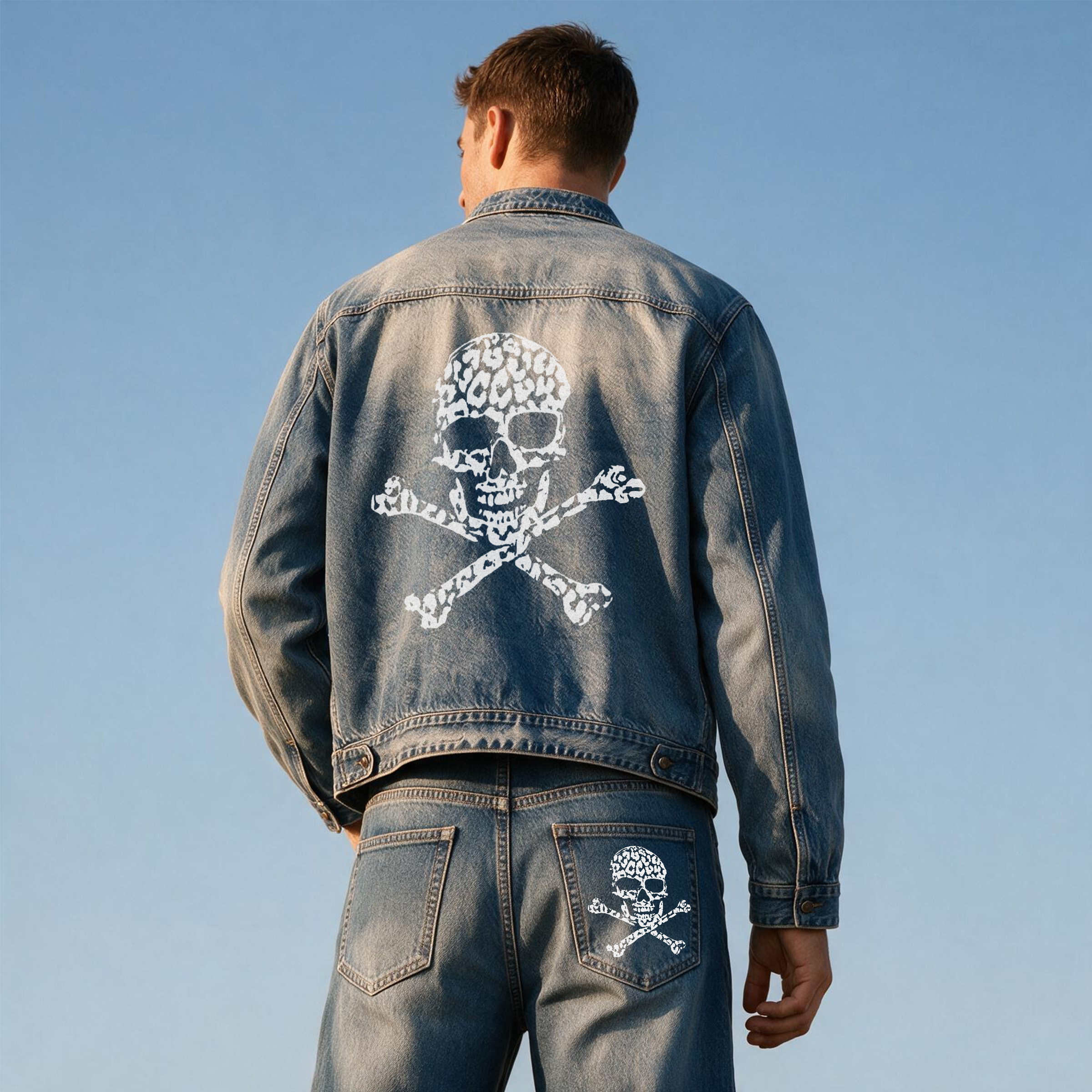 Vintage Gothic Skull Back Graphic Denim Jacket