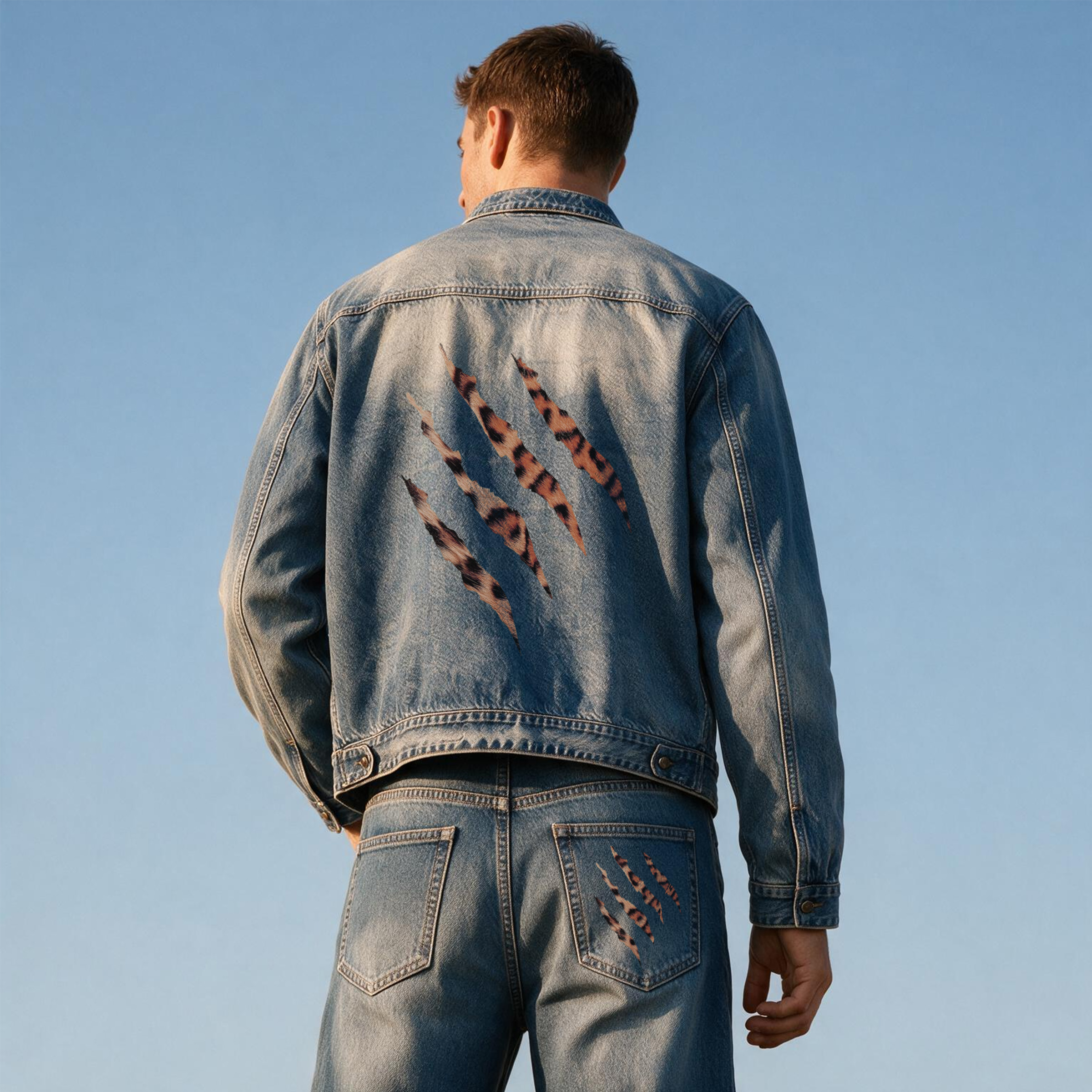 Vintage Leopard Distressed Back Graphic Denim Jacket