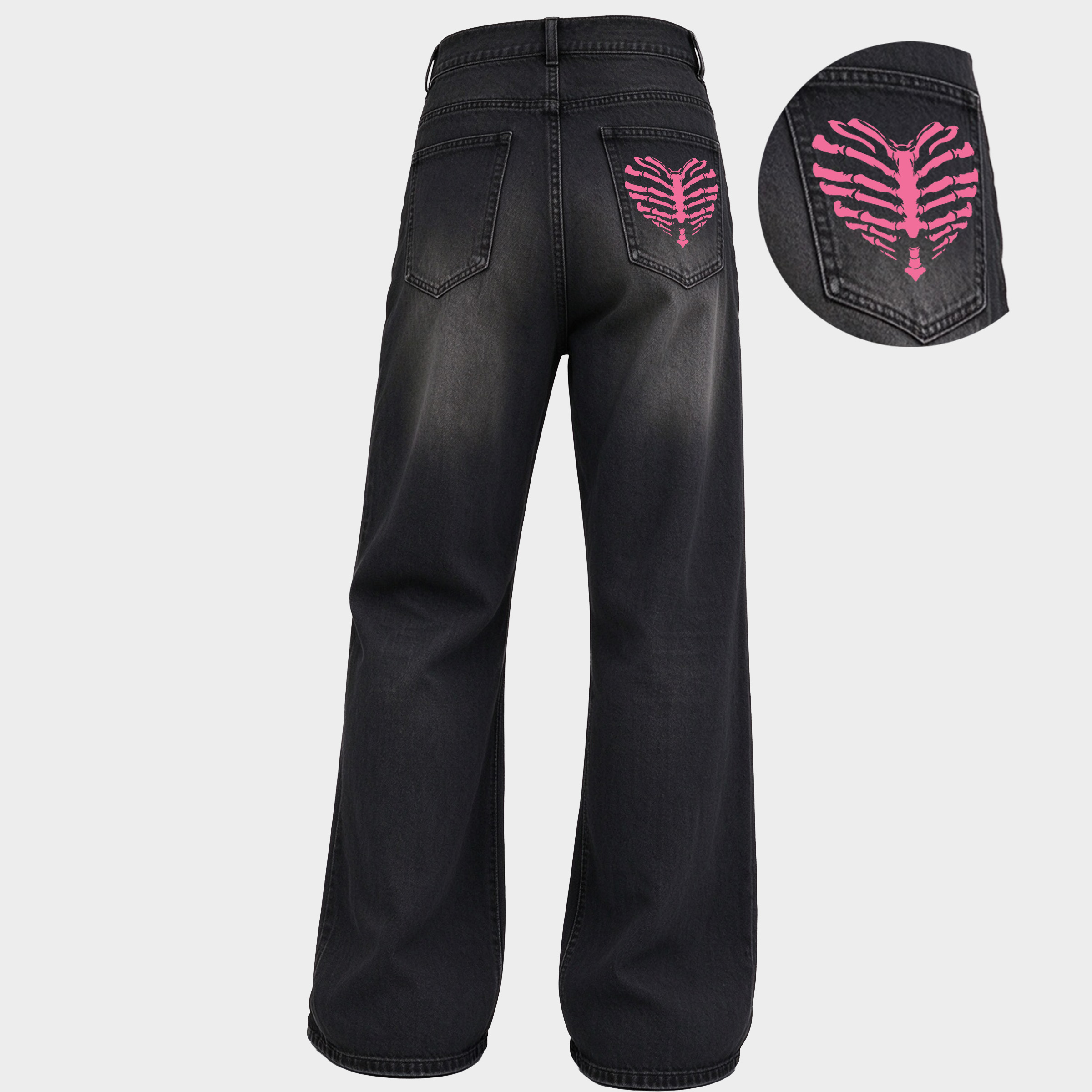 Vintage Gothic Heart Skeleton Graphic Wide Leg Jeans