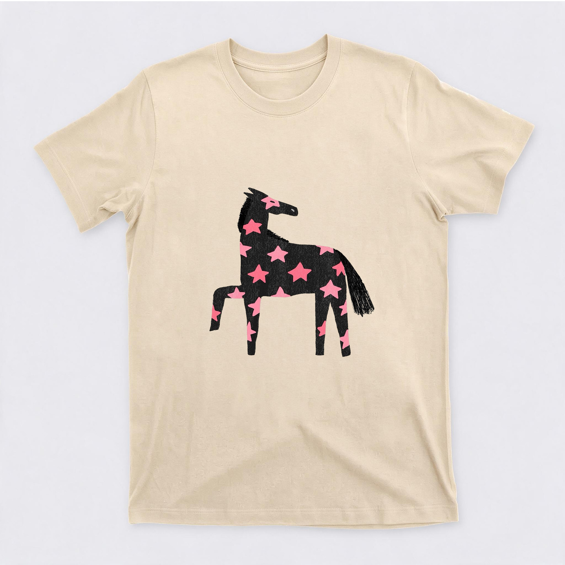 Vintage Western Horse with Pink Stars Graphic Cotton Short Sleeve Crewneck T-Shirt