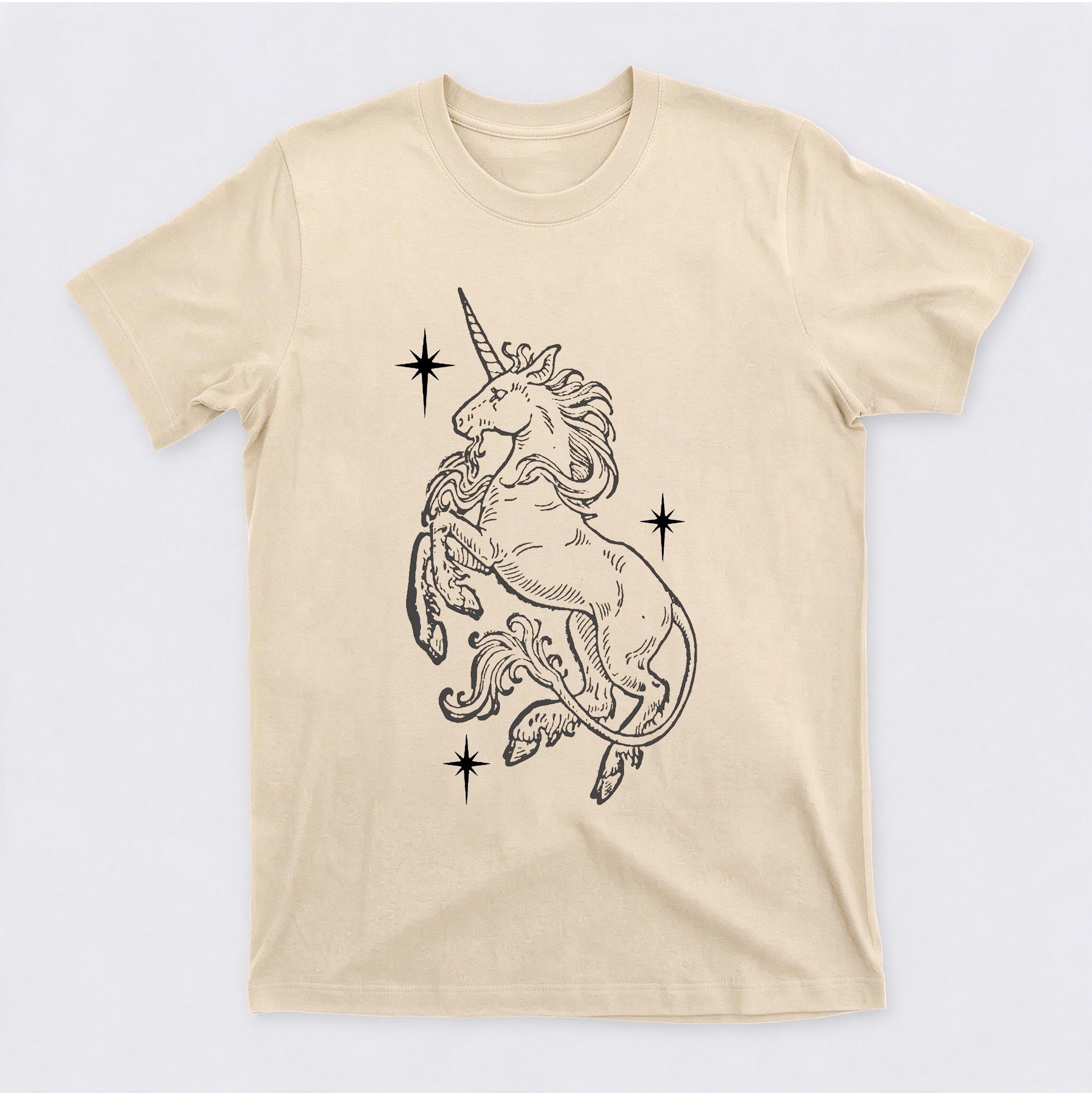 Vintage Celestial Rearing Unicorn Graphic Cotton Short Sleeve Crewneck T-Shirt