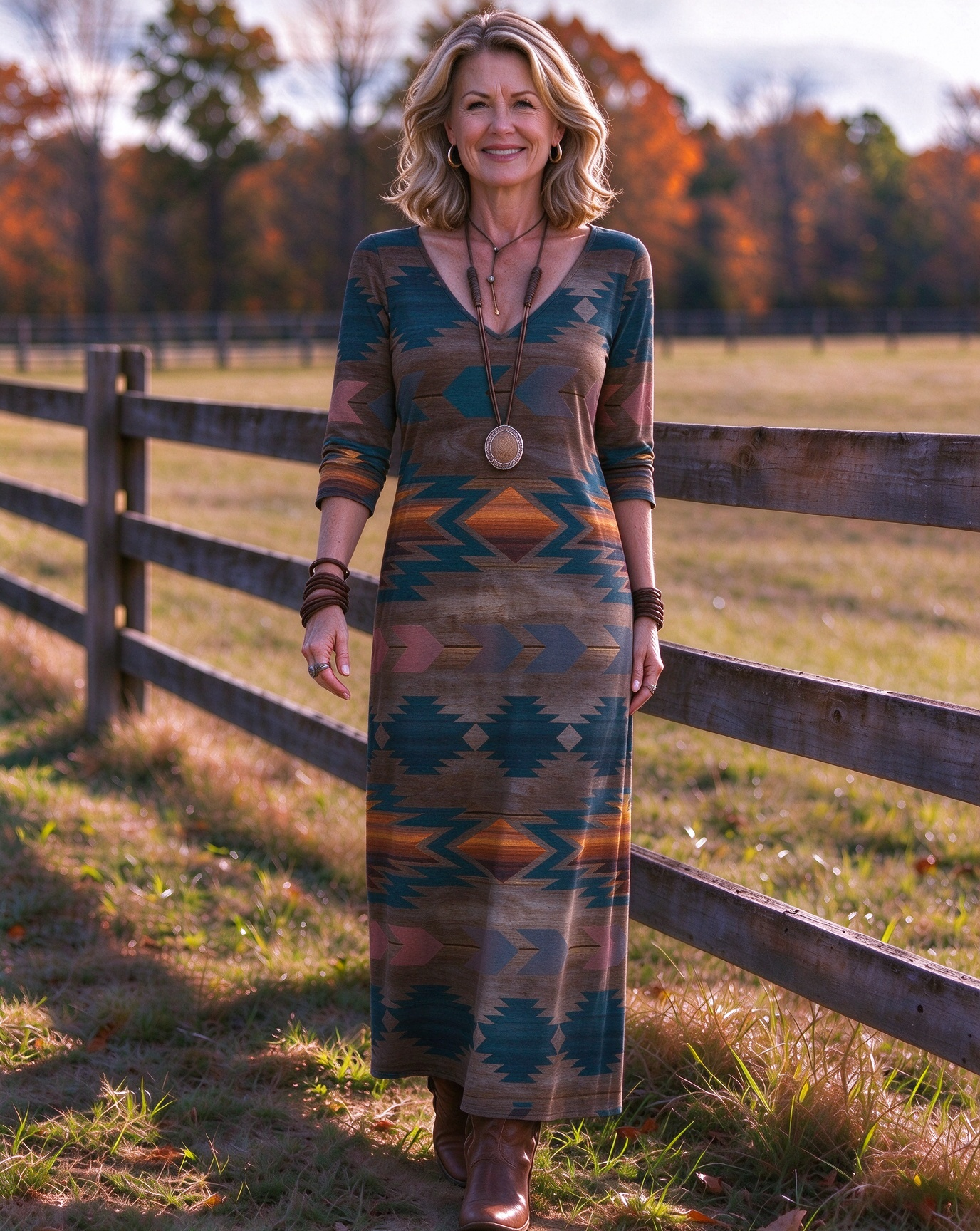 Gradient geometry Western V-Neck Printed Dress | Allover Print