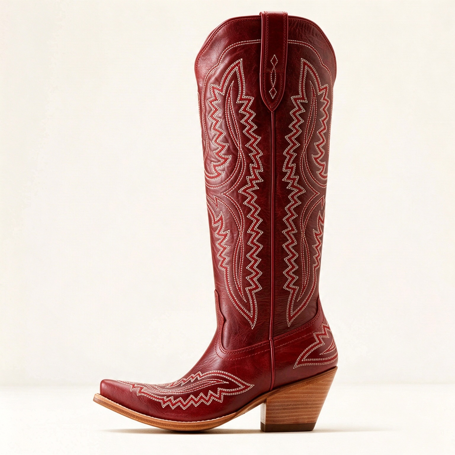 Vintage Western Tall Snip Toe Embroidered Cowgirl Boots with Stacked Heel