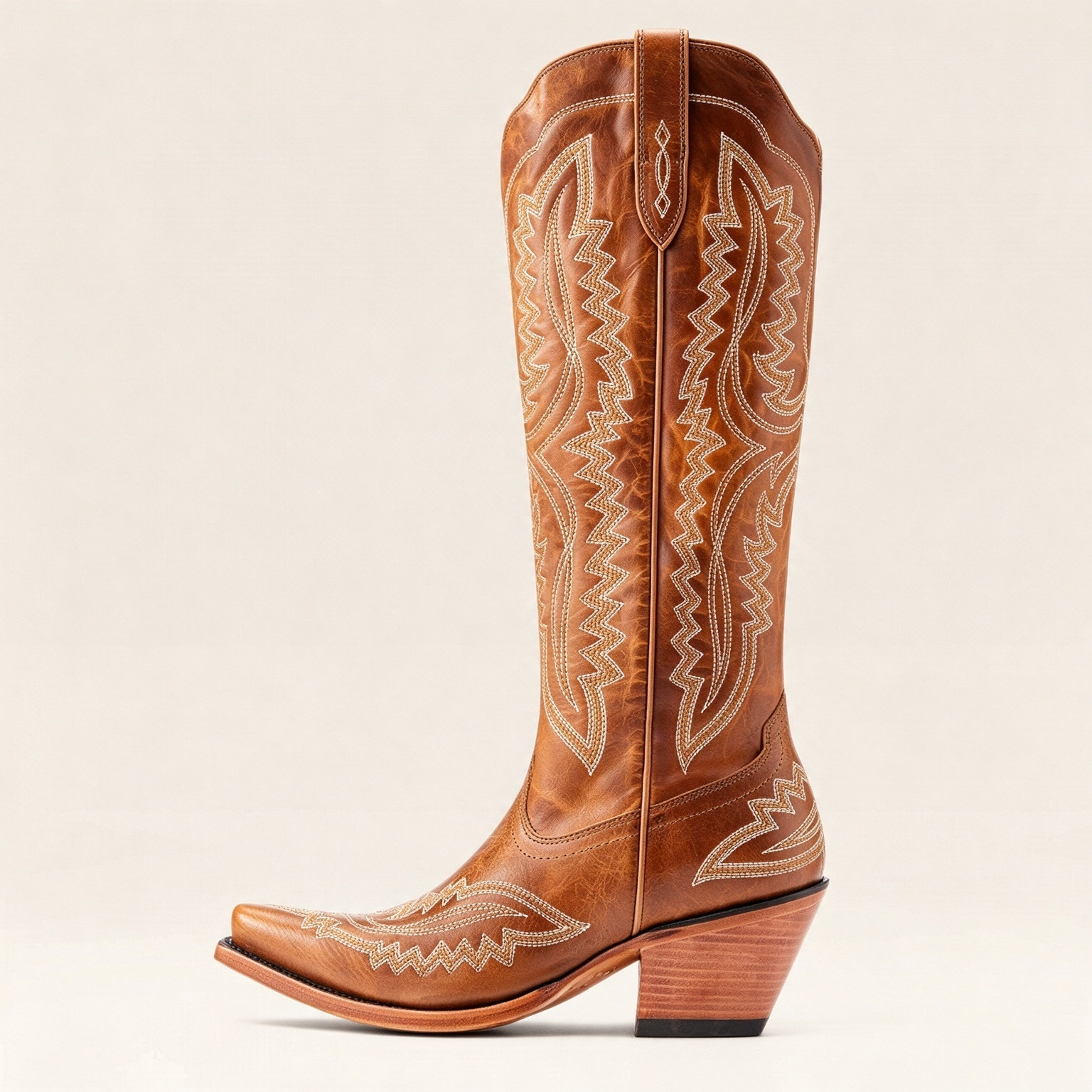 Vintage Western Tall Snip Toe Embroidered Cowgirl Boots with Stacked Heel