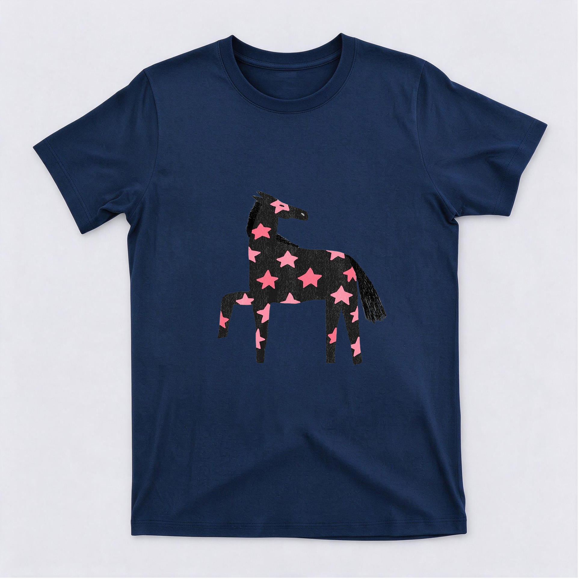 Vintage Western Horse with Pink Stars Graphic Cotton Short Sleeve Crewneck T-Shirt