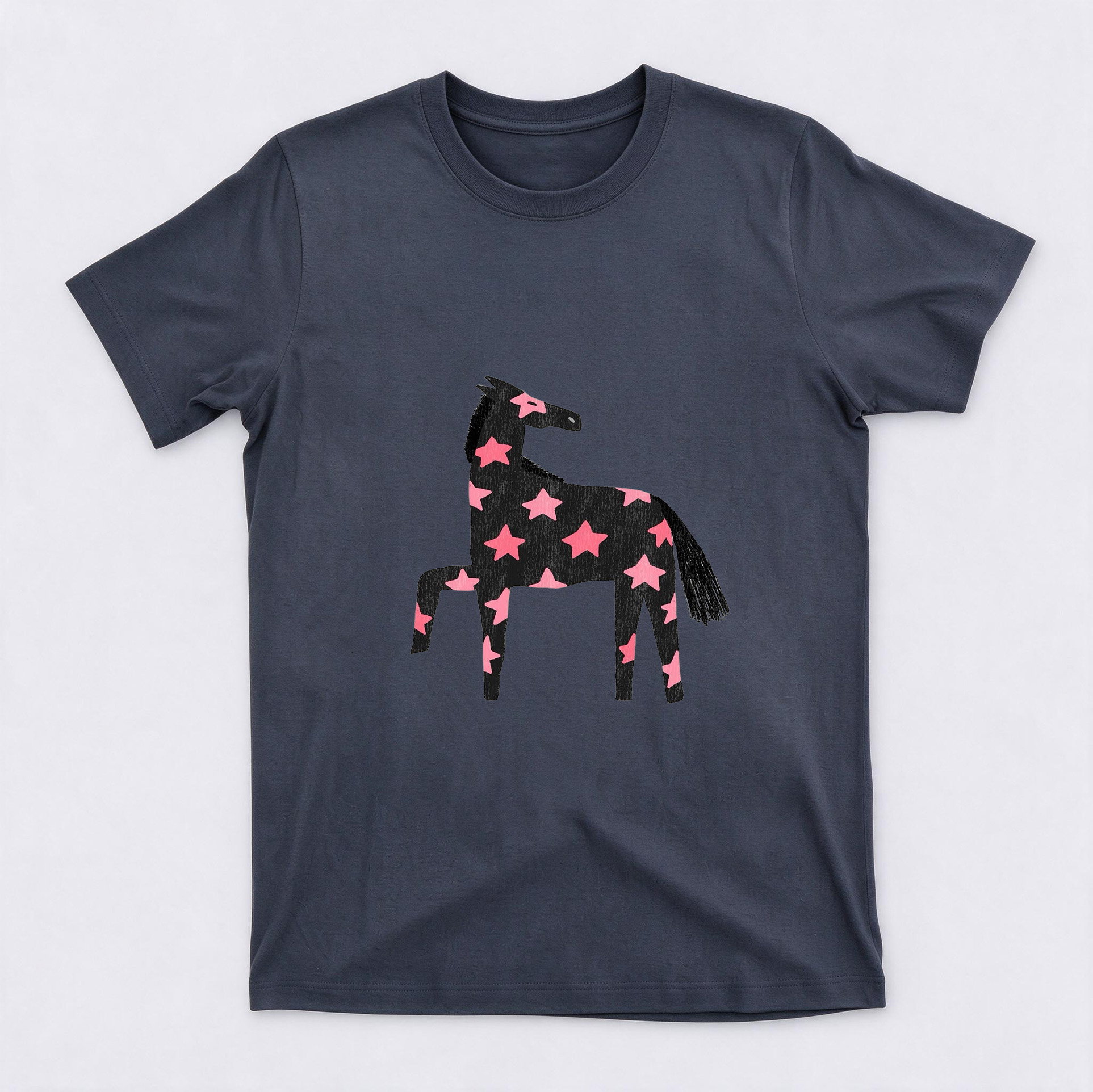 Vintage Western Horse with Pink Stars Graphic Cotton Short Sleeve Crewneck T-Shirt