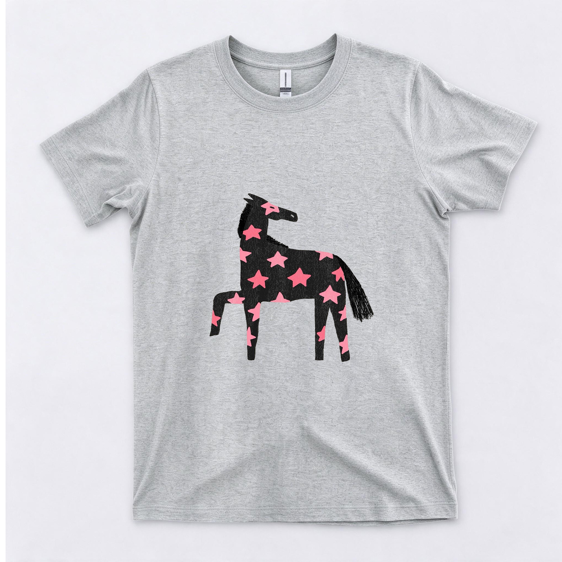 Vintage Western Horse with Pink Stars Graphic Cotton Short Sleeve Crewneck T-Shirt
