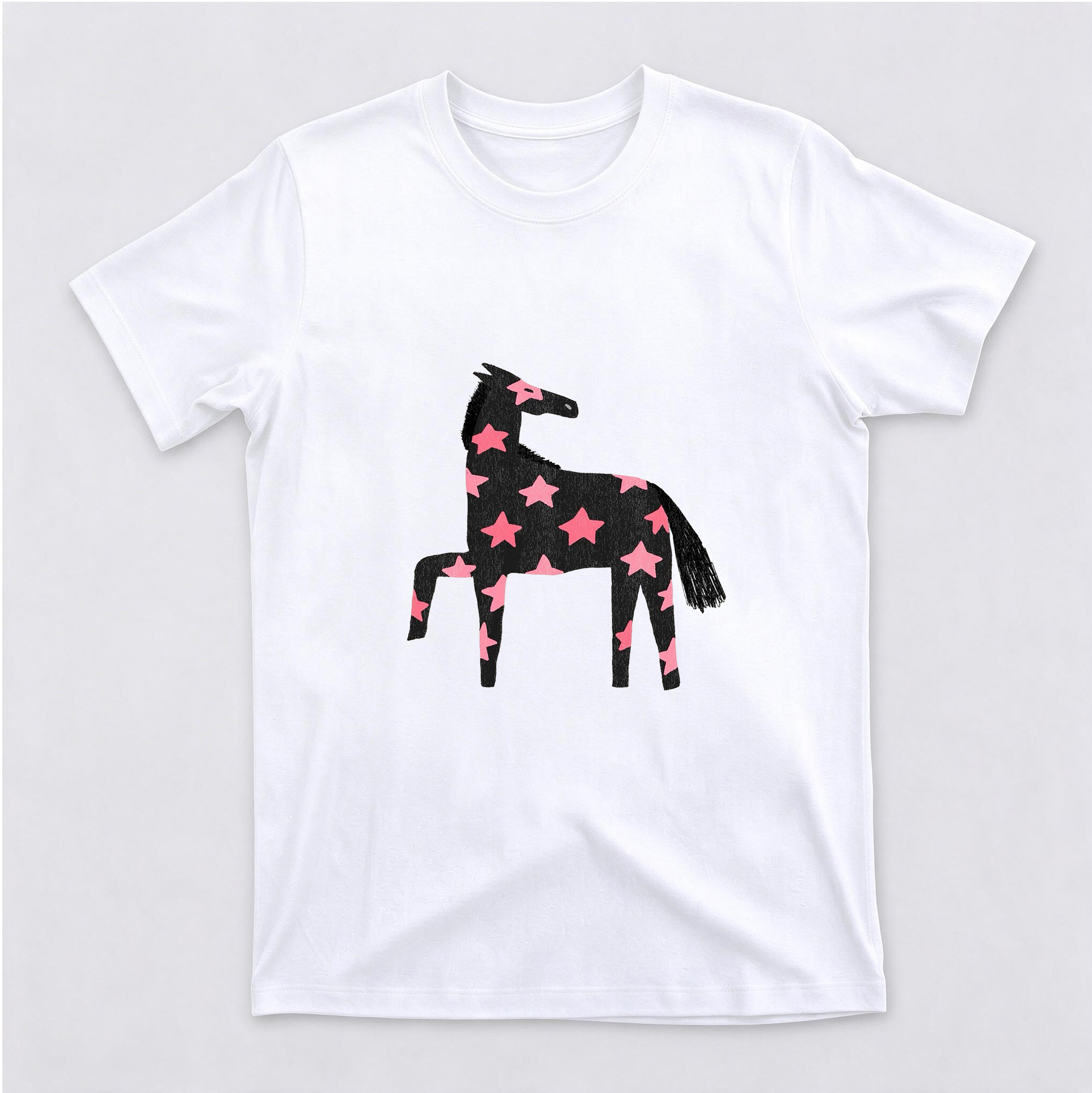 Vintage Western Horse with Pink Stars Graphic Cotton Short Sleeve Crewneck T-Shirt