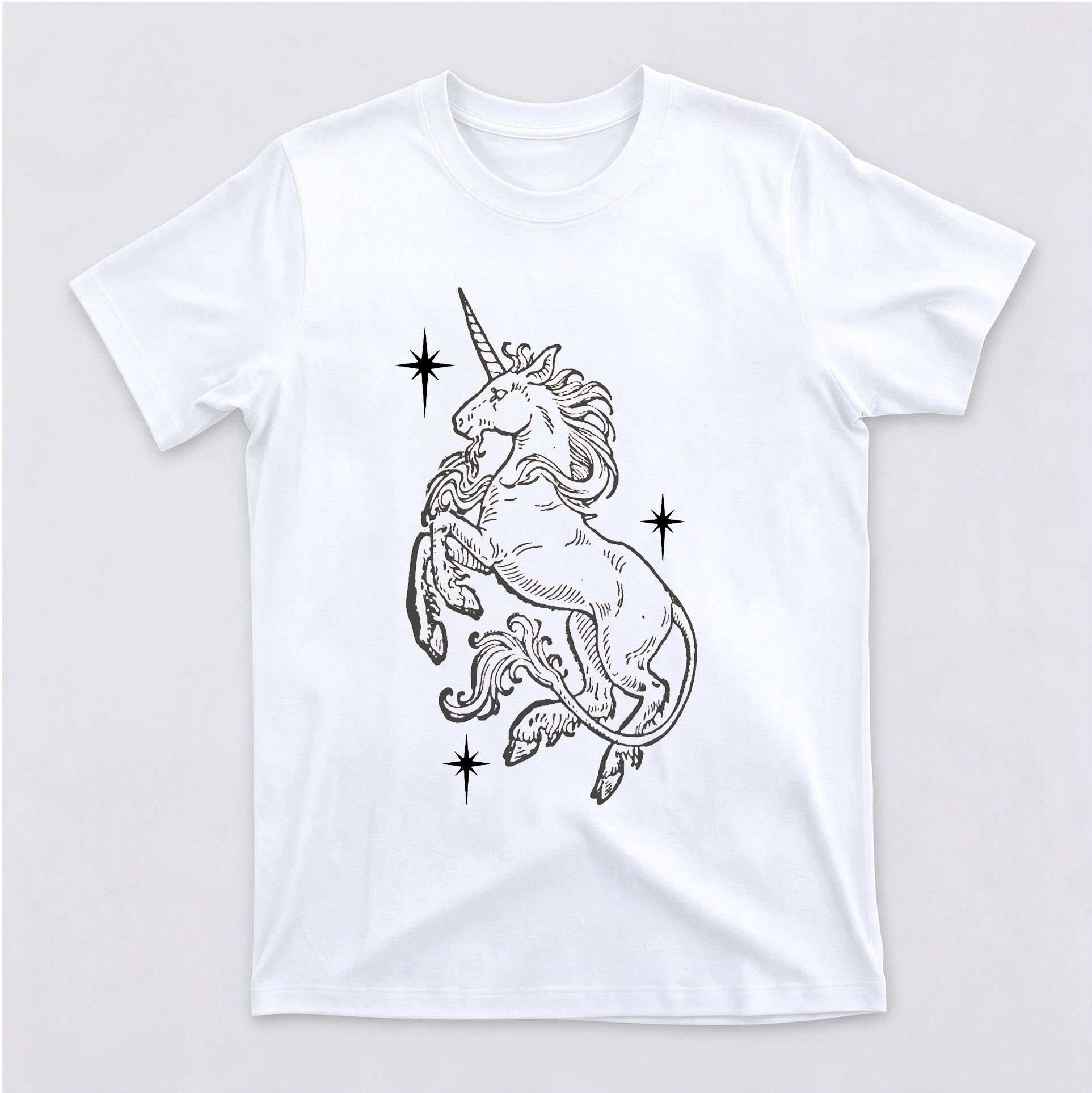 Vintage Celestial Rearing Unicorn Graphic Cotton Short Sleeve Crewneck T-Shirt