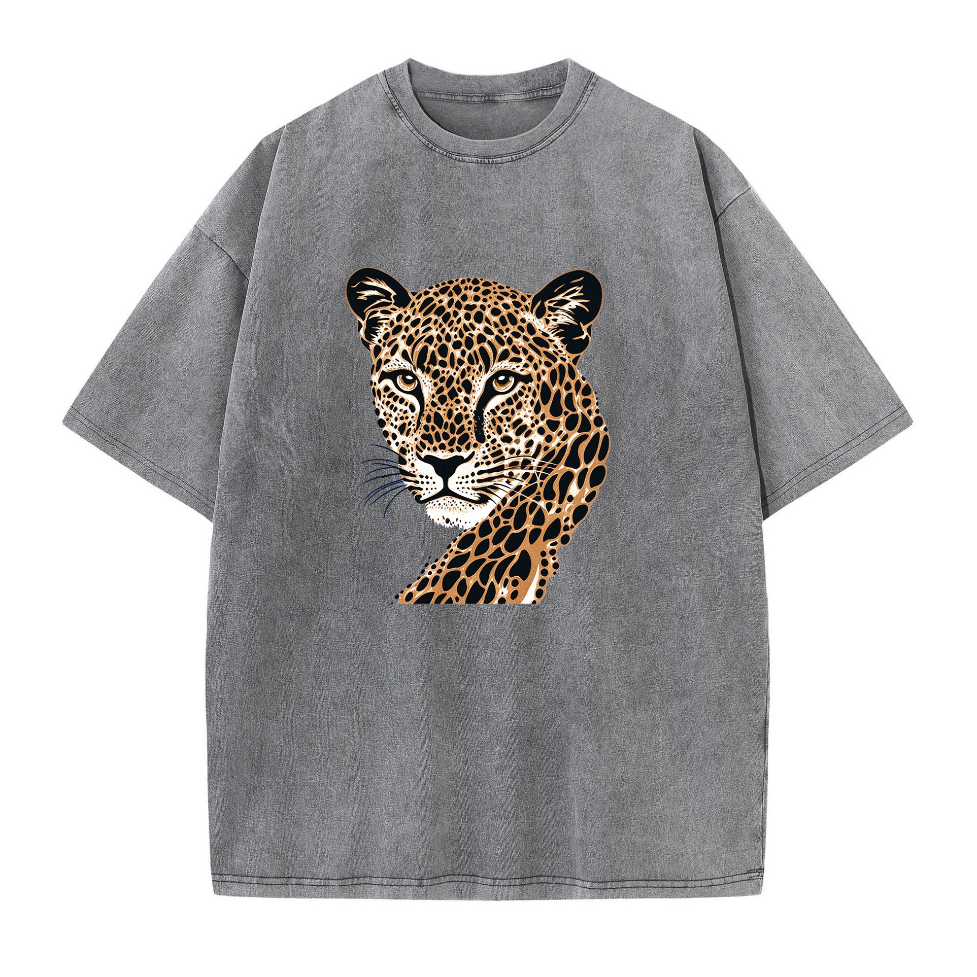 Vintage Leopard Portrait Graphic Washed Crewneck Short Sleeve T-Shirt