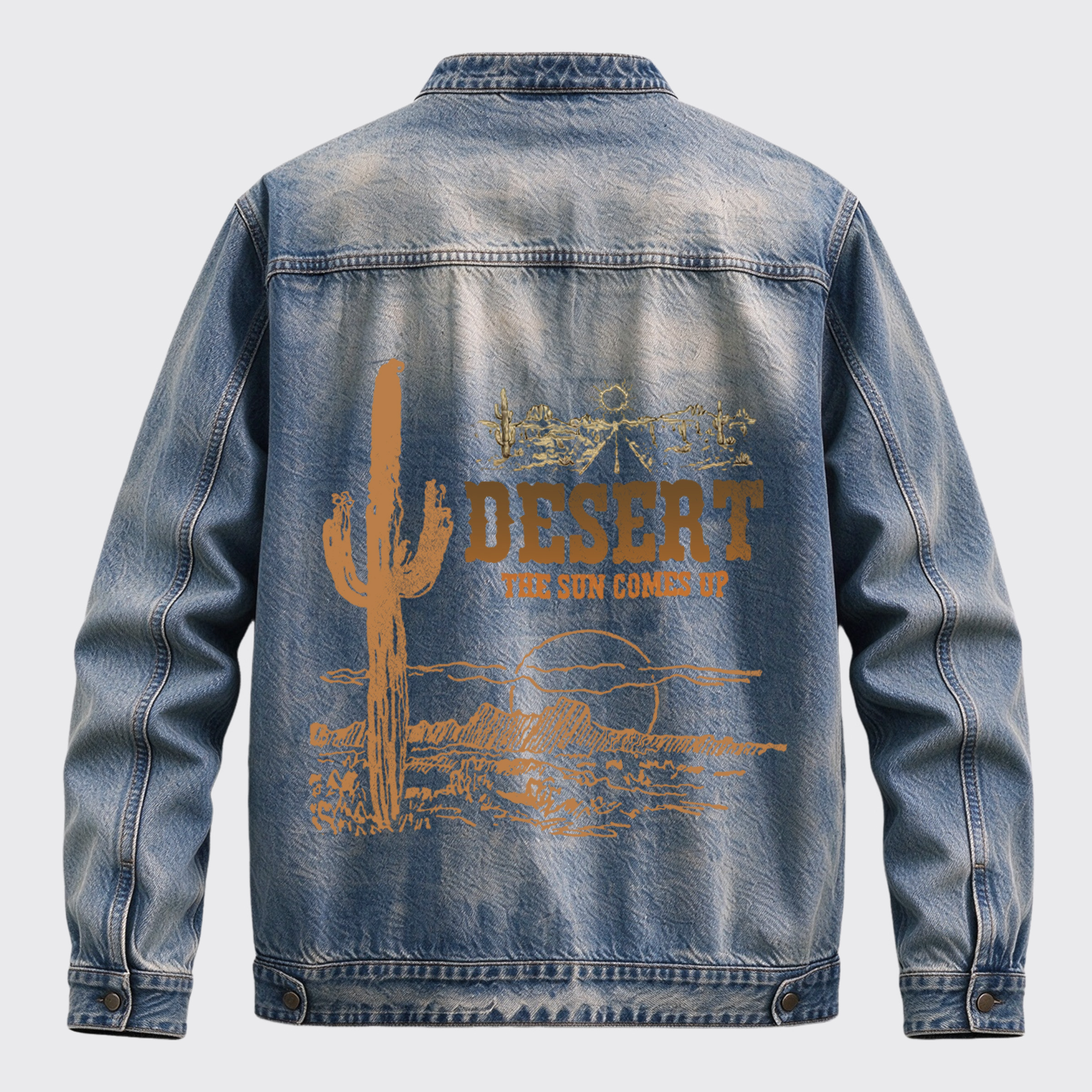 Vintage Western Desert Sun Back Print Graphic Denim Jacket