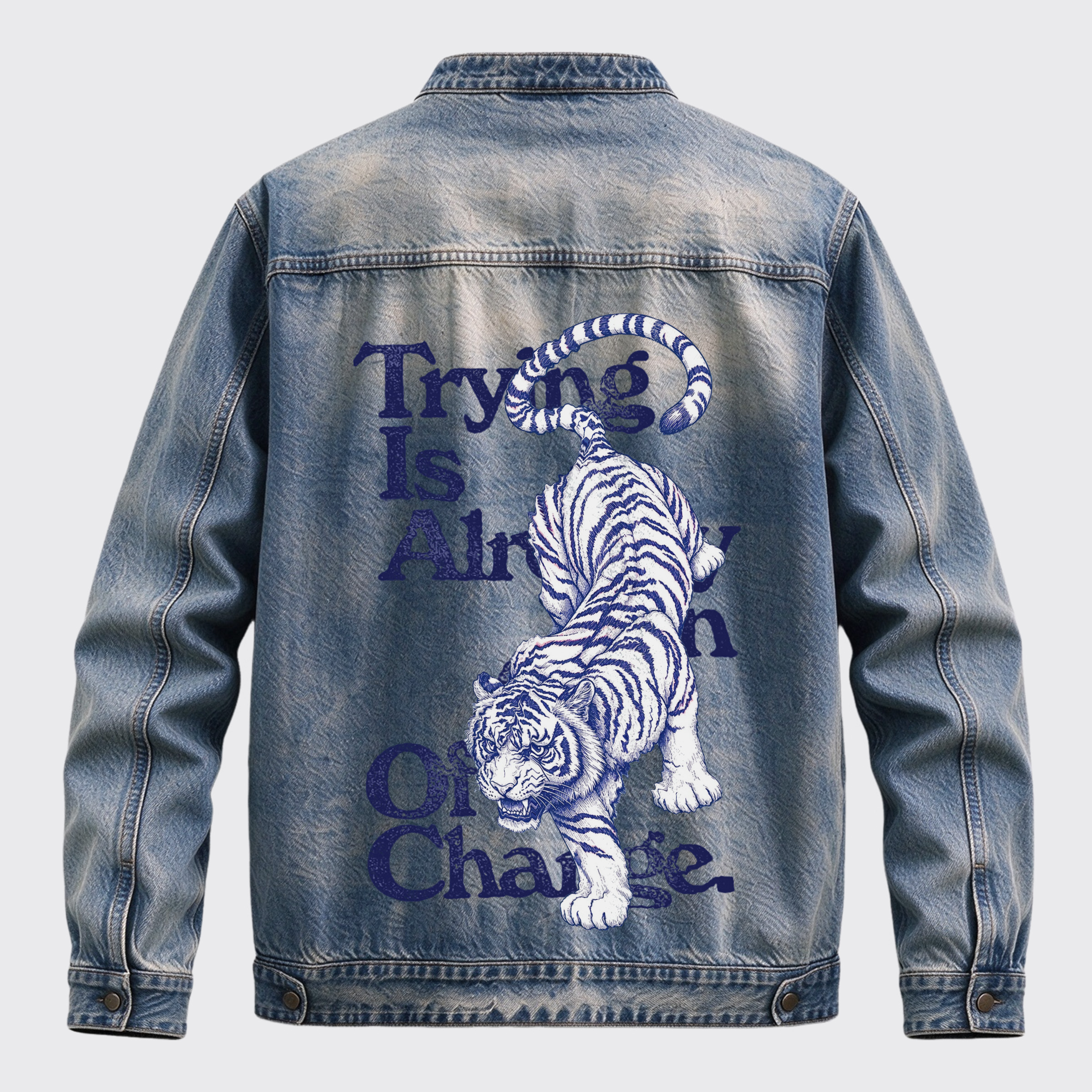 Retro Western Tiger Inspirational Slogan Graphic Zip Jacket