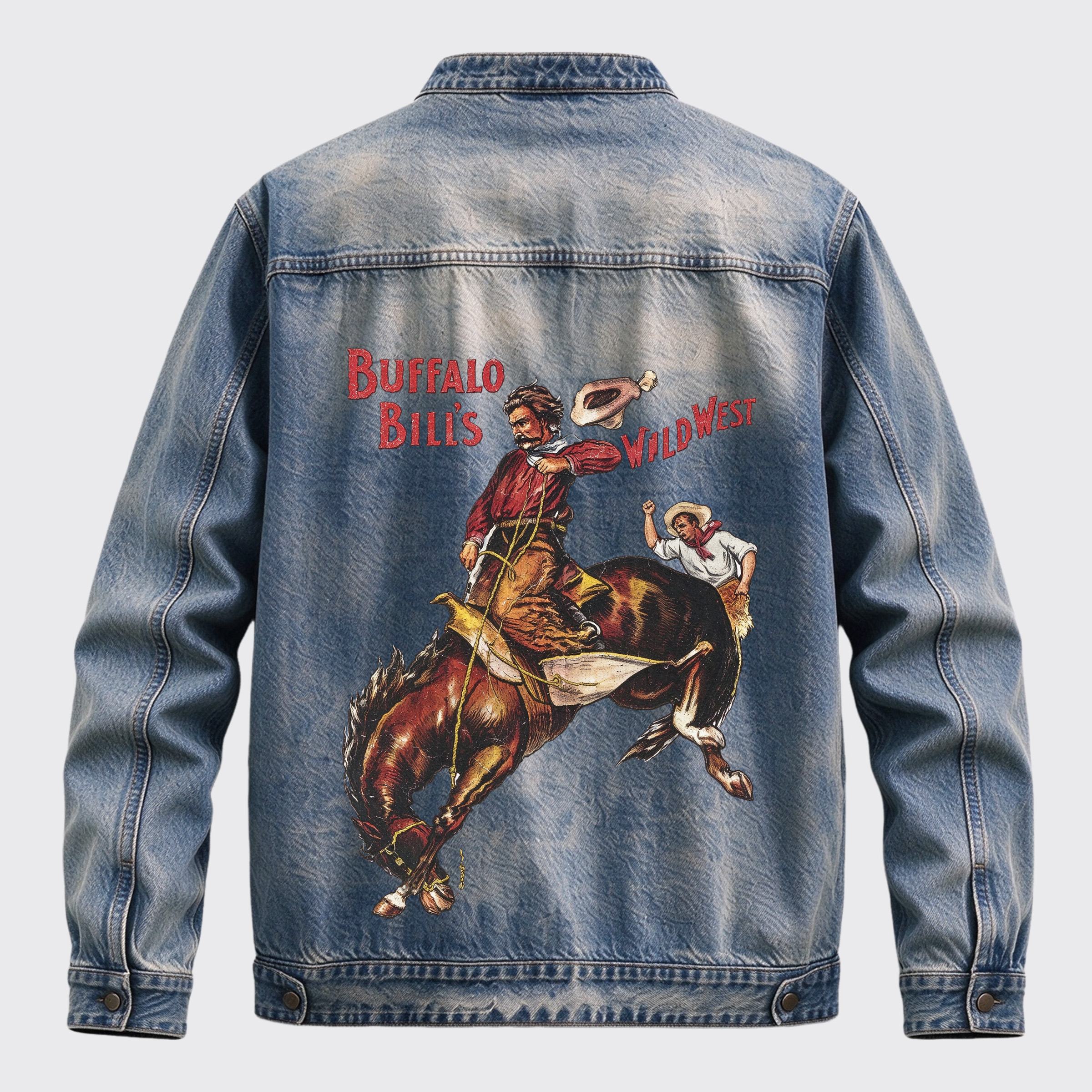Western Buffalo Bill's Wild West Back Print Graphic Denim Jacket