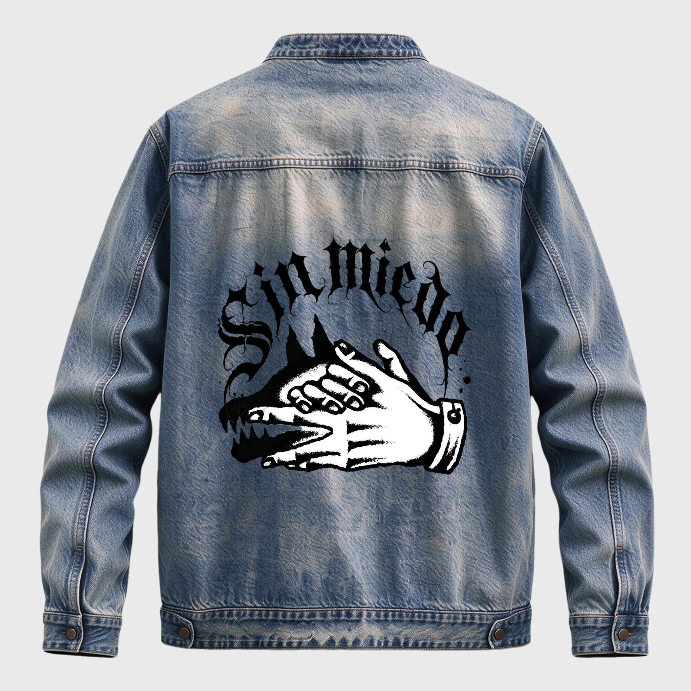 Retro Western Sin Miedo No Fear Hand Wolf Graphic Zip Jacket