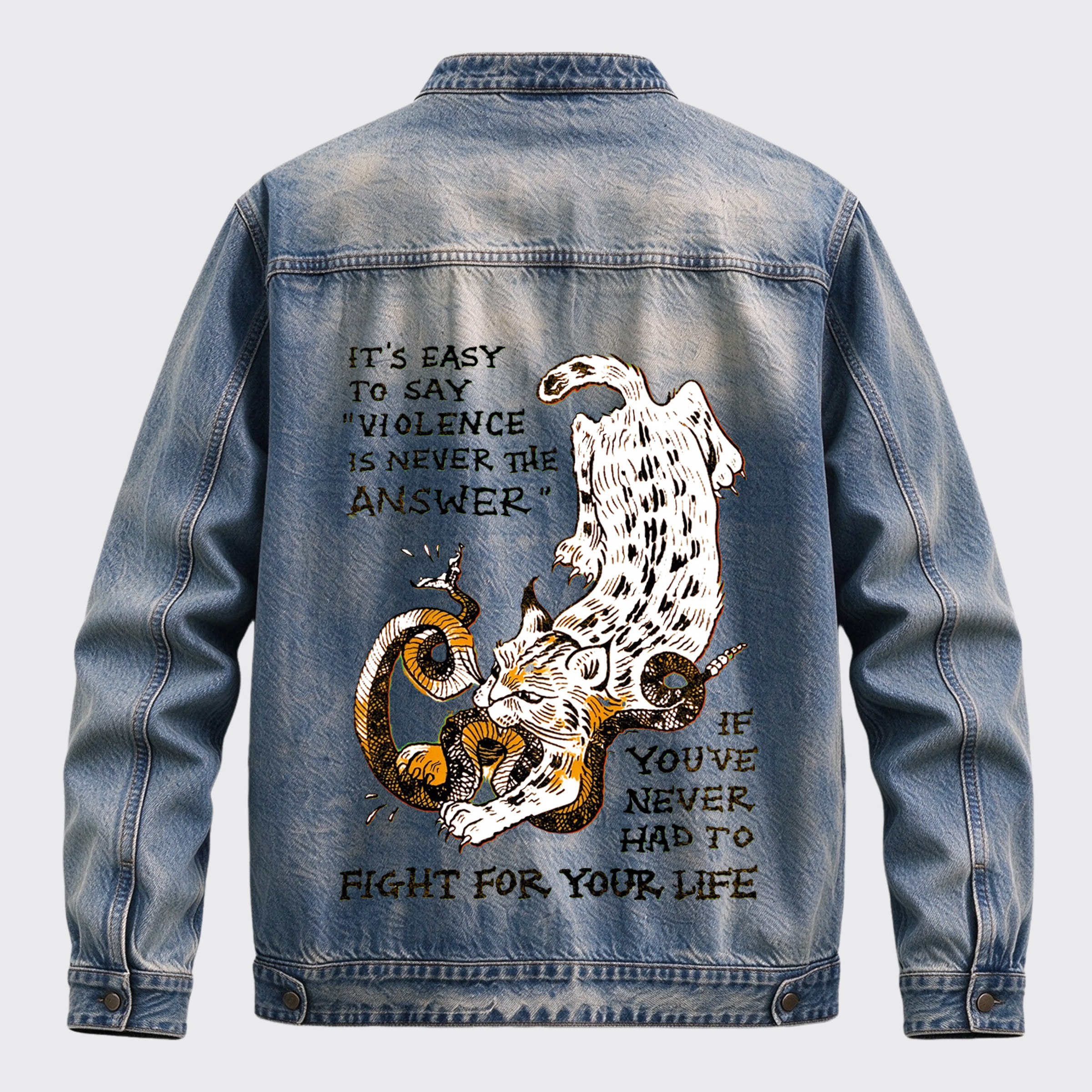 Retro Western Bobcat Snake Fight Quote Graphic Zip Jacket