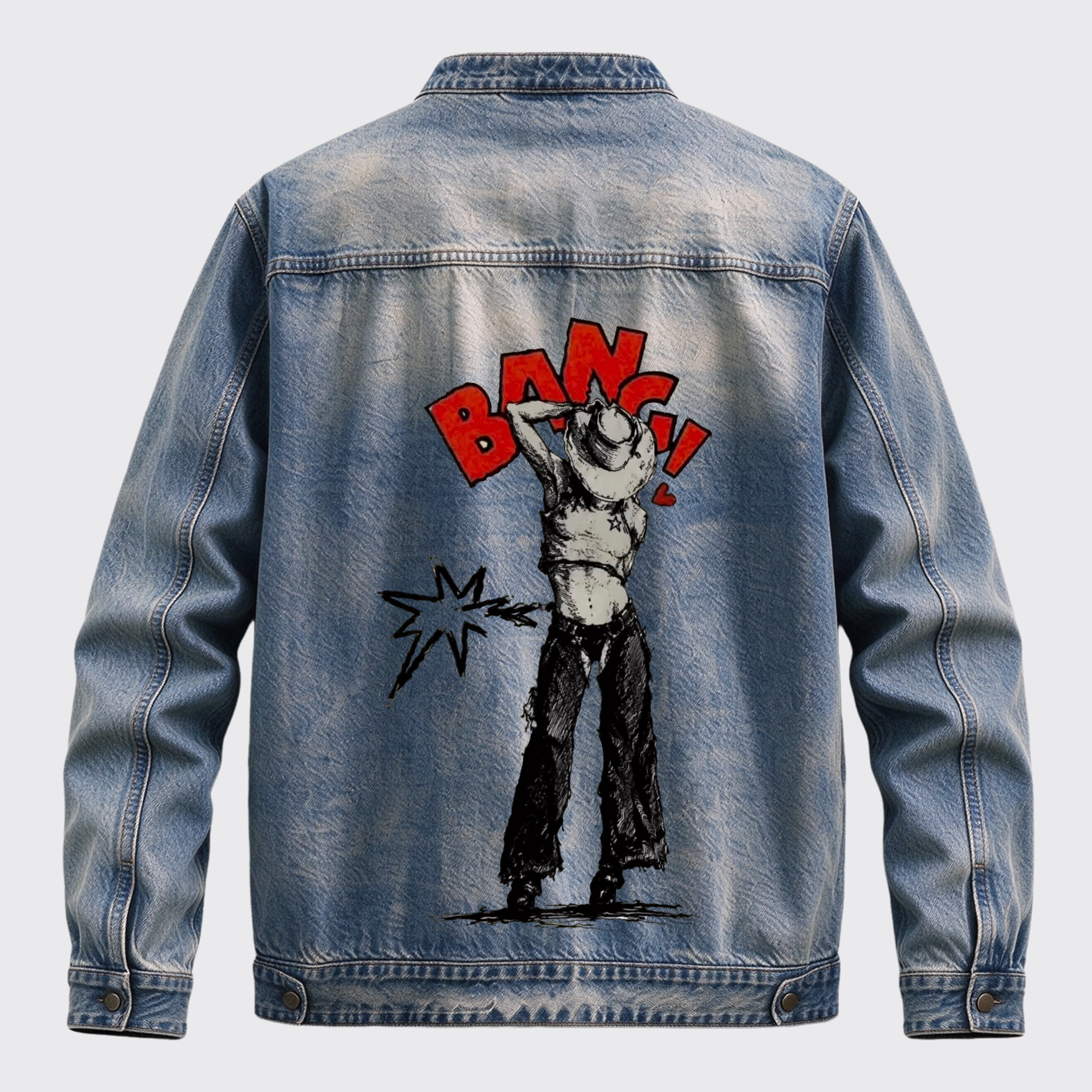 Retro Western Bang Cowgirl Sketch Graphic Zip Jacket