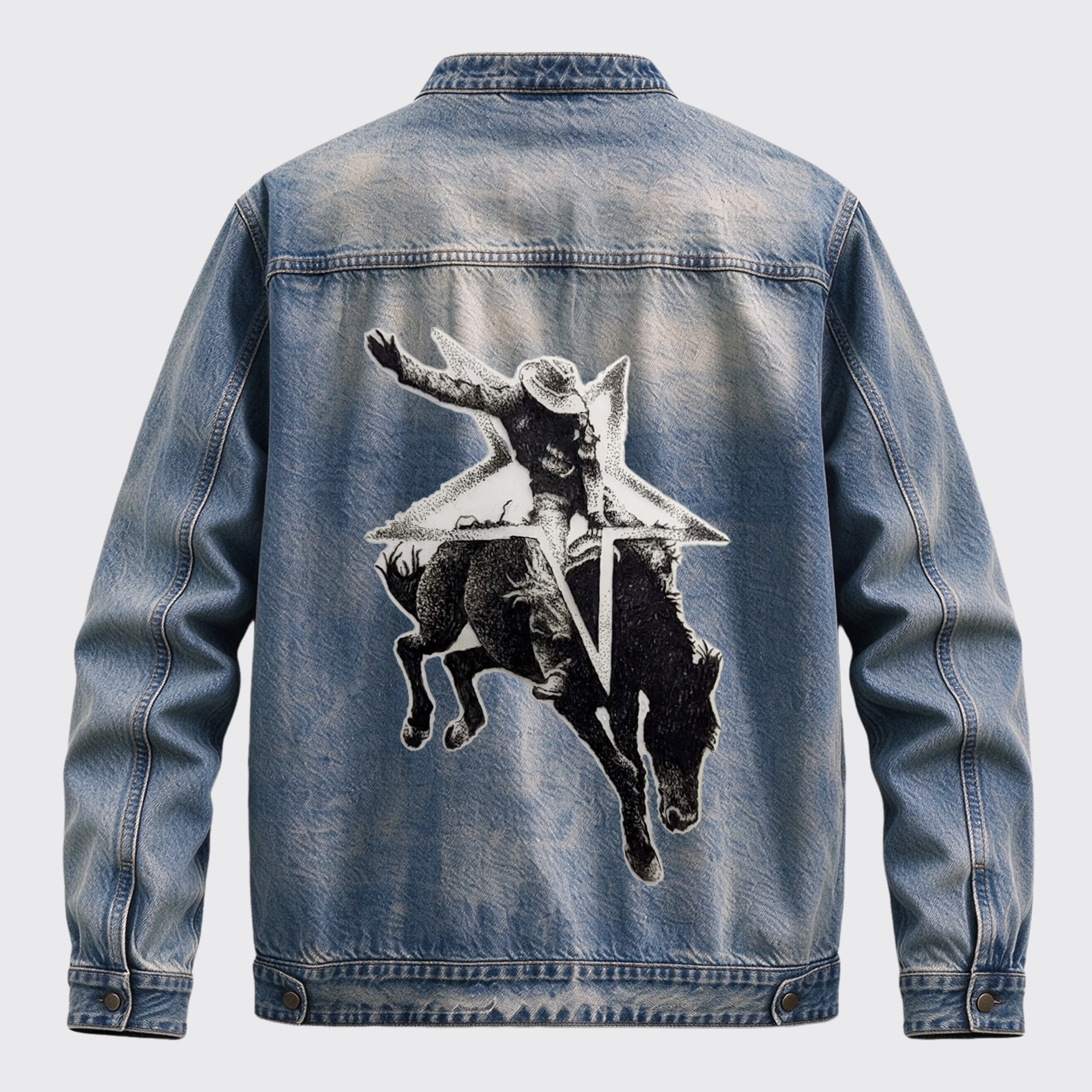 Retro Western Star Bronco Rider Cowboy Graphic Zip Jacket