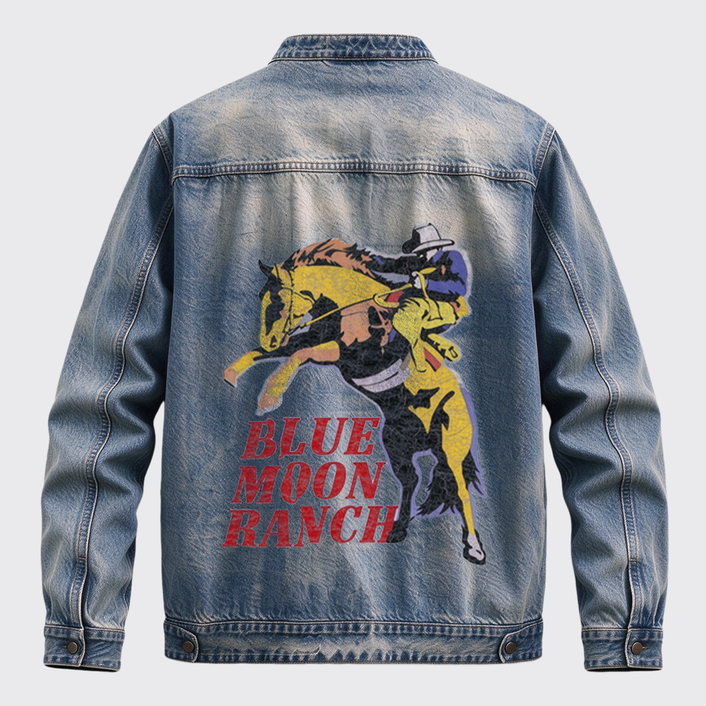 Vintage Western Blue Moon Ranch Bucking Horse Graphic Zip Jacket