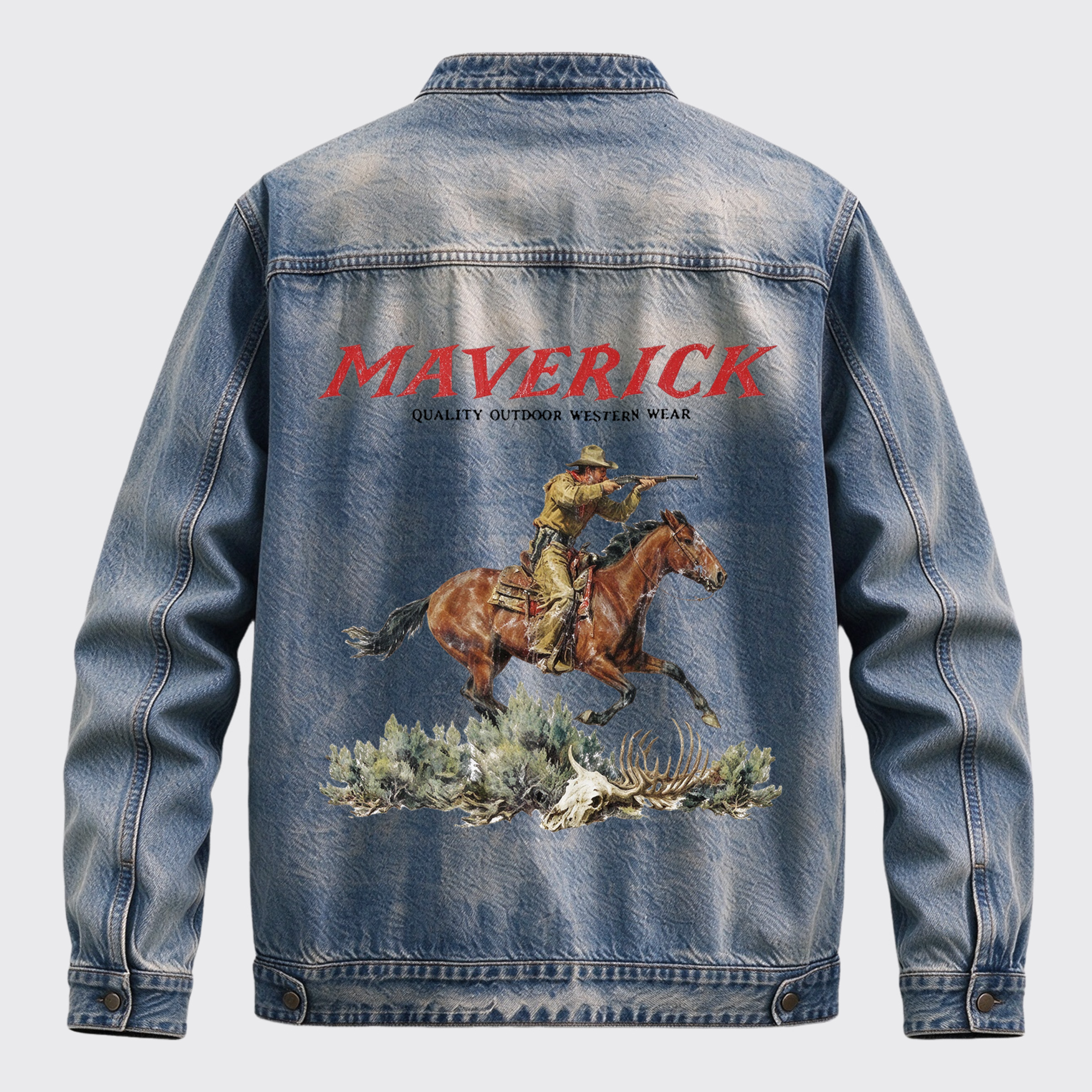 Vintage Western Maverick Cowboy Hunting Scene Graphic Zip Jacket