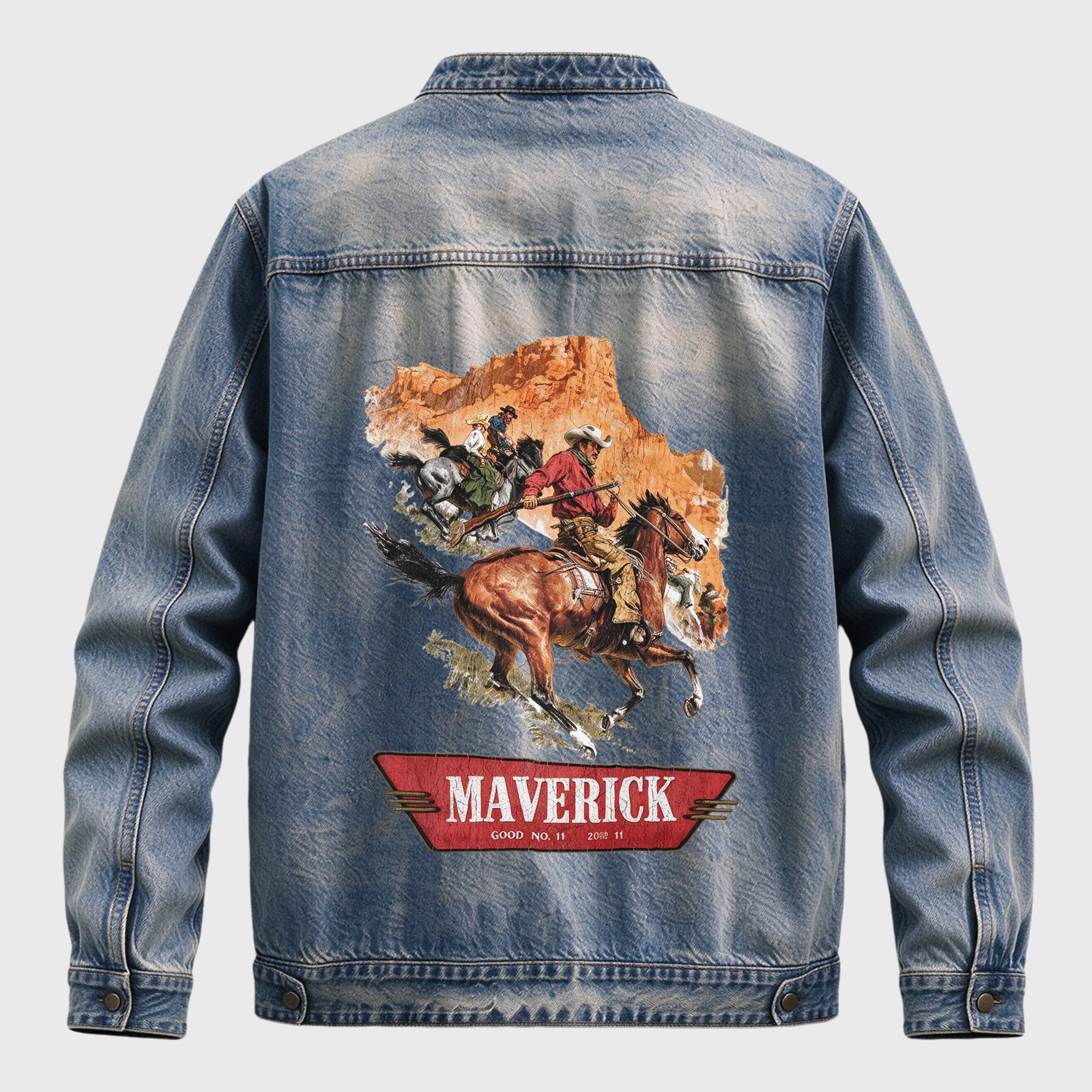 Vintage Western Maverick Canyon Cowboy Scene Graphic Zip Jacket