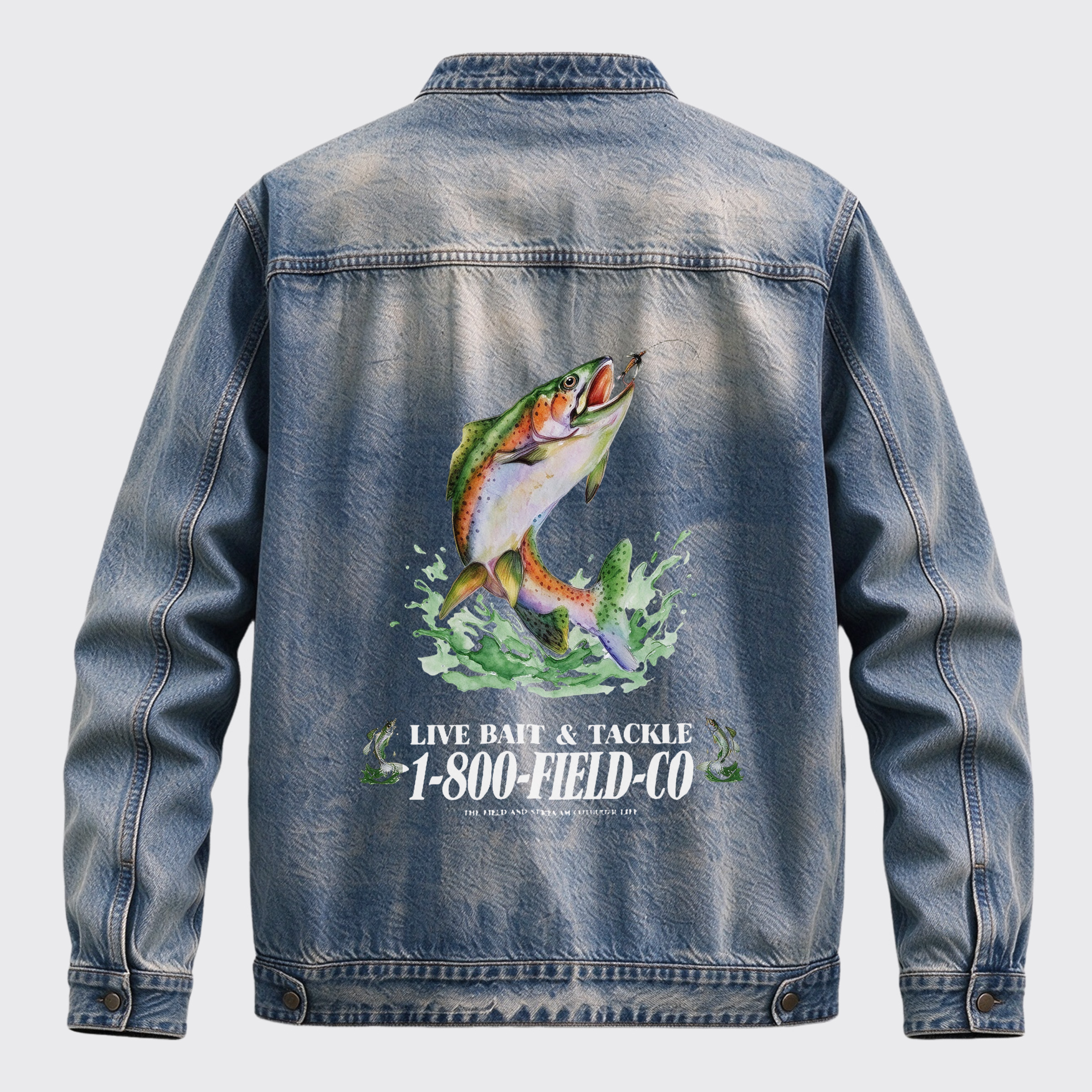 Vintage Western Trout Fishing Live Bait & Tackle Graphic Zip Jacket