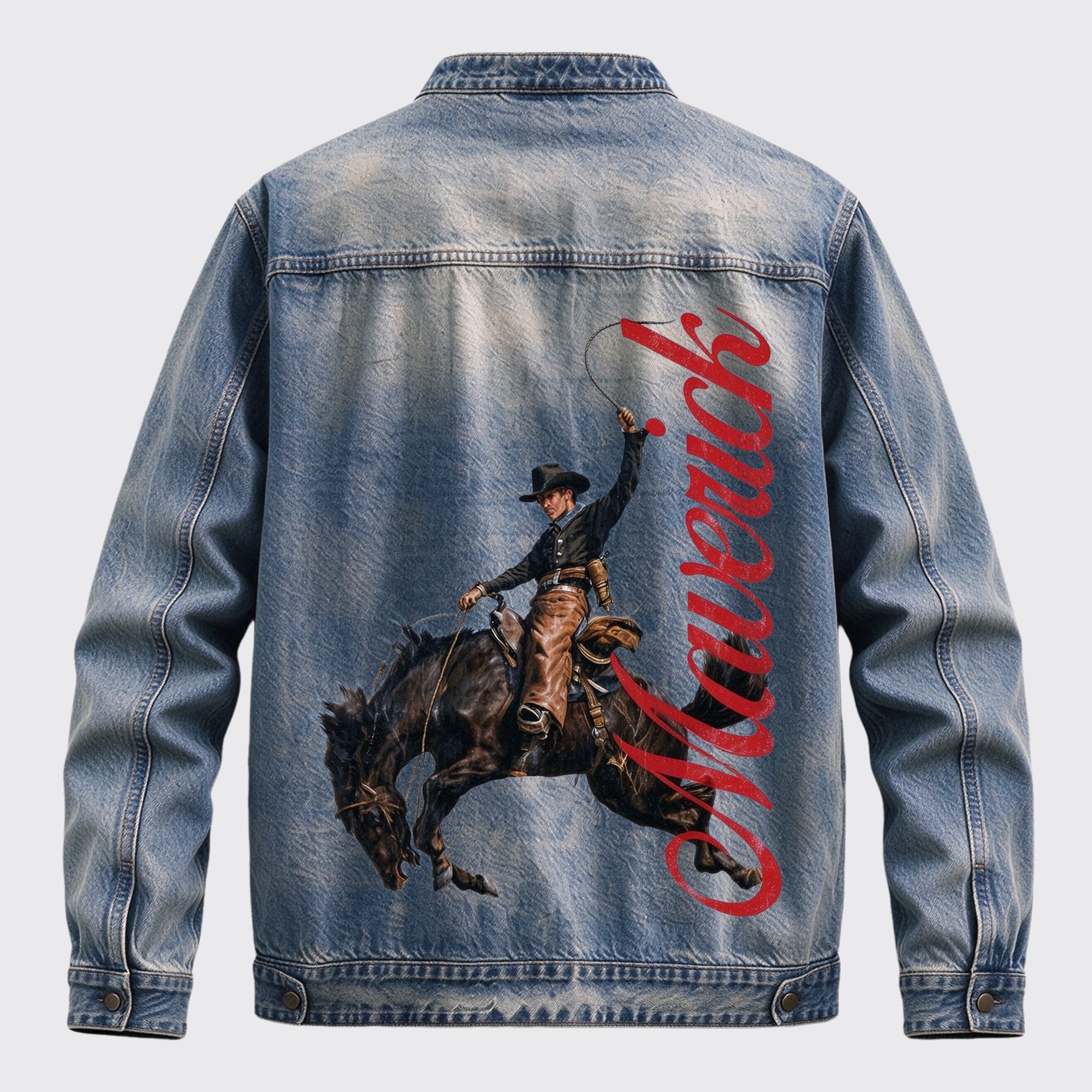 Vintage Western Maverick Bronc Rider Rope Graphic Zip Jacket