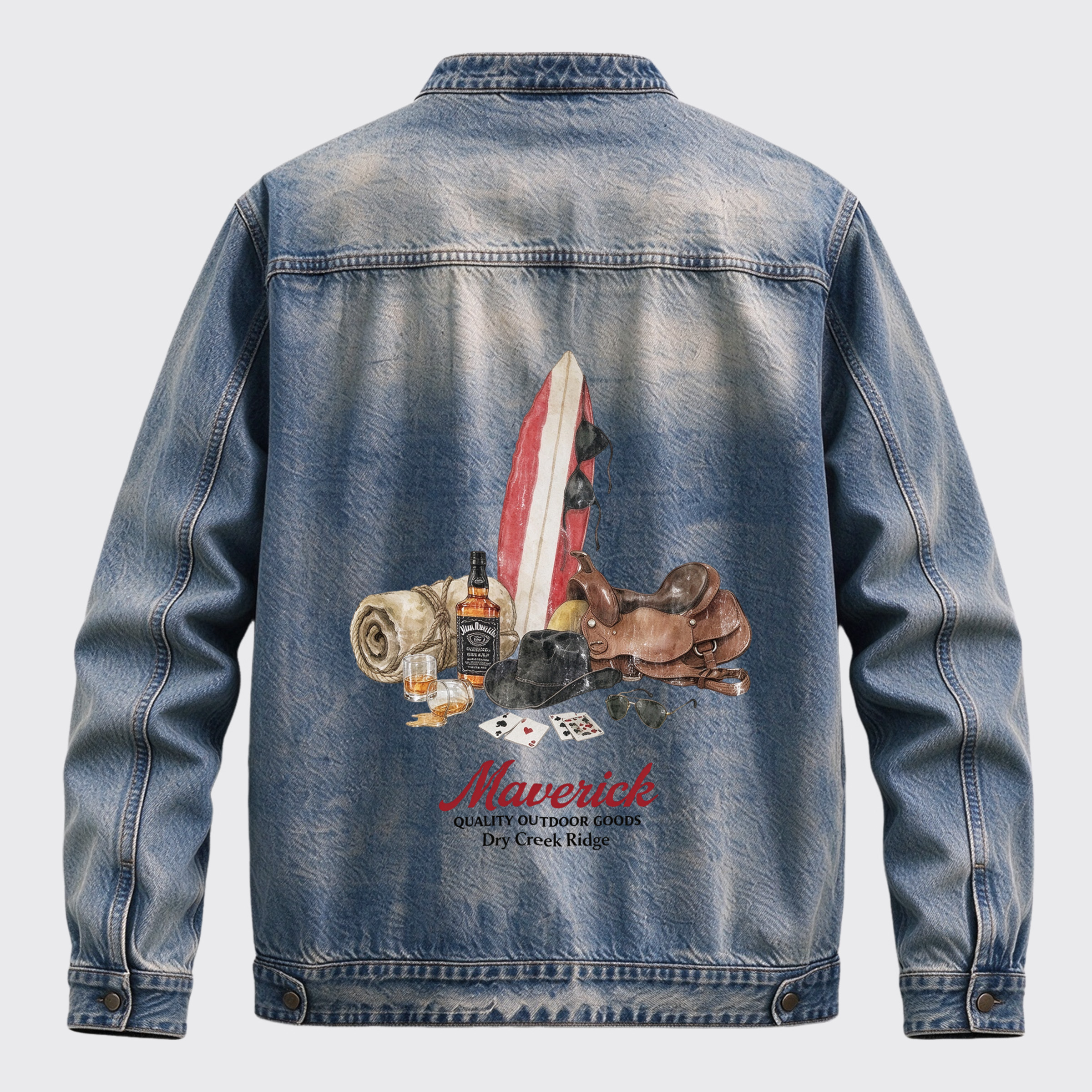 Vintage Western Maverick Back Print Graphic Denim Jacket