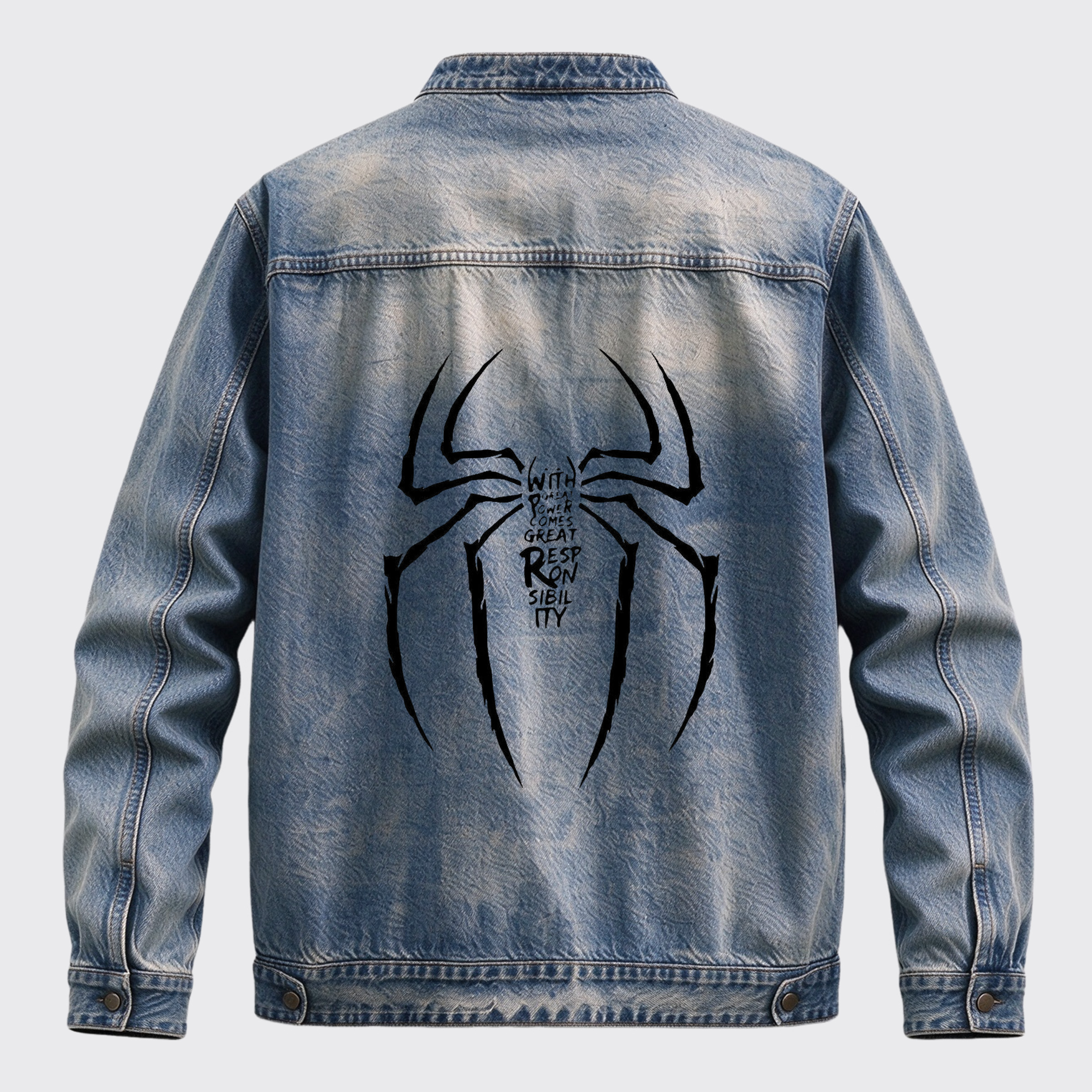 Vintage Spider Slogan Back Print Graphic Denim Jacket