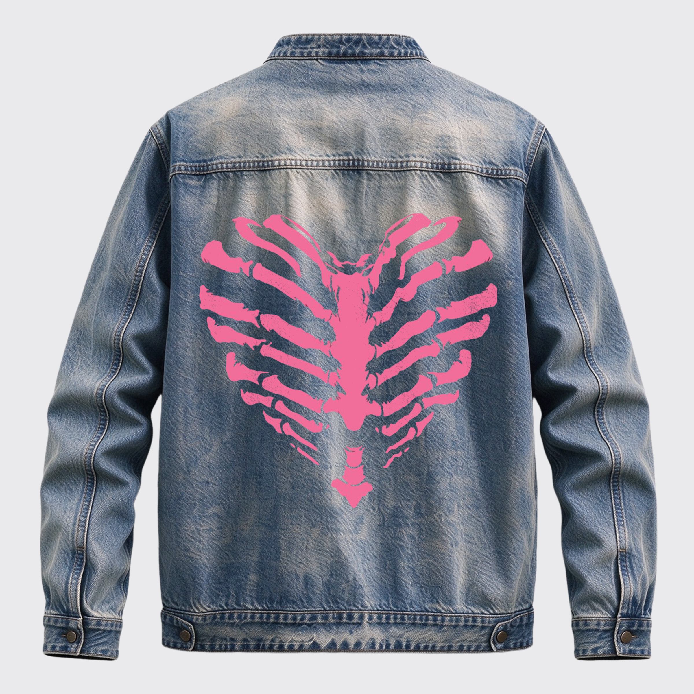 Vintage Gothic Heart Skeleton Back Graphic Denim Jacket