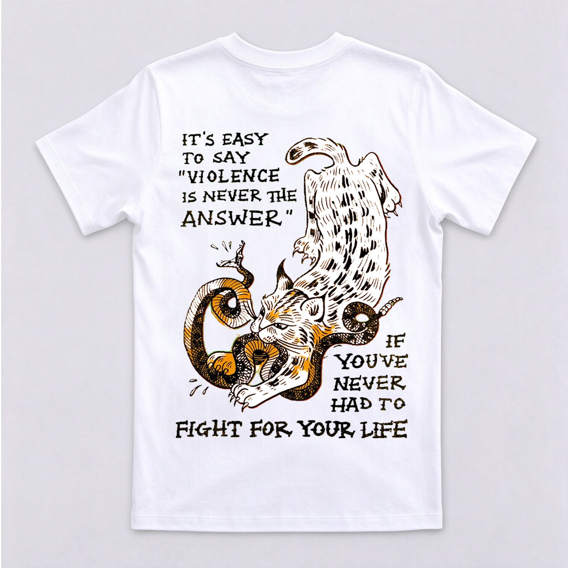 Fight For Your Life Wildcat Rattlesnake Back Print T-Shirt