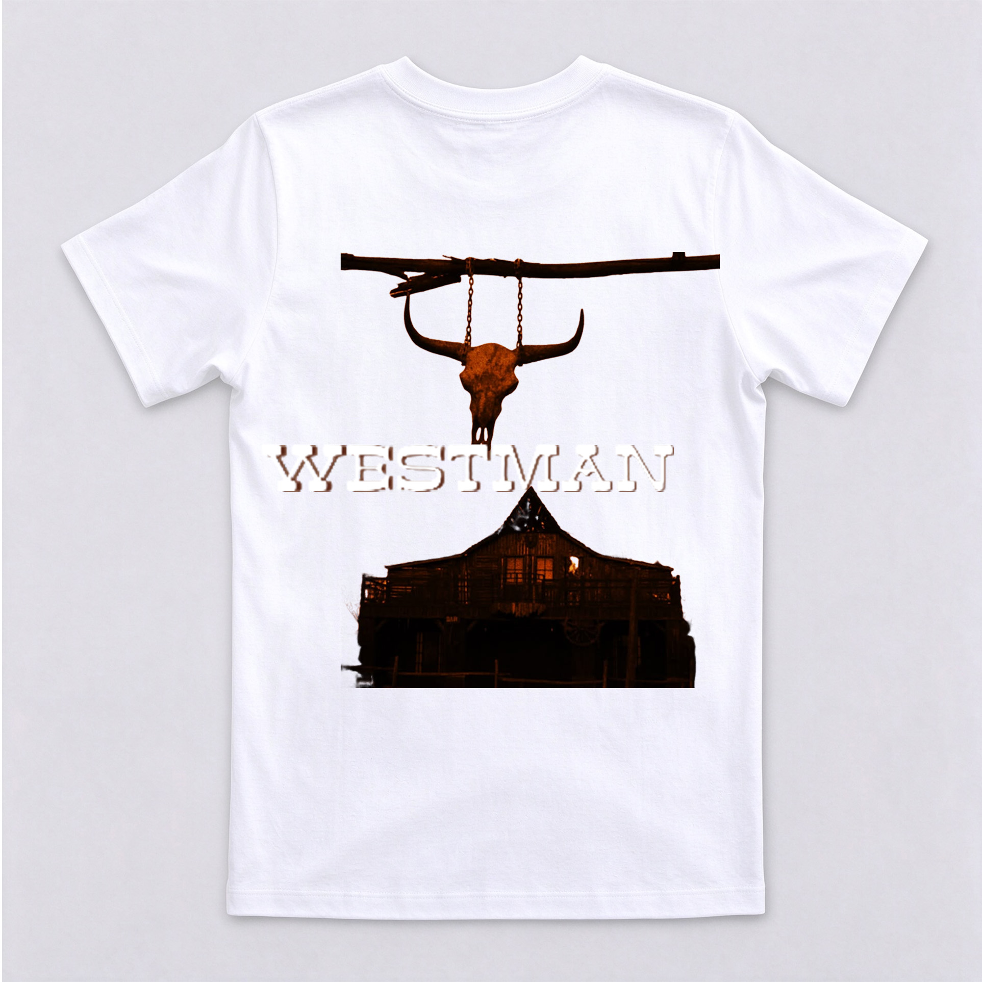Westman Longhorn Skull Western Saloon Back Print T-Shirt