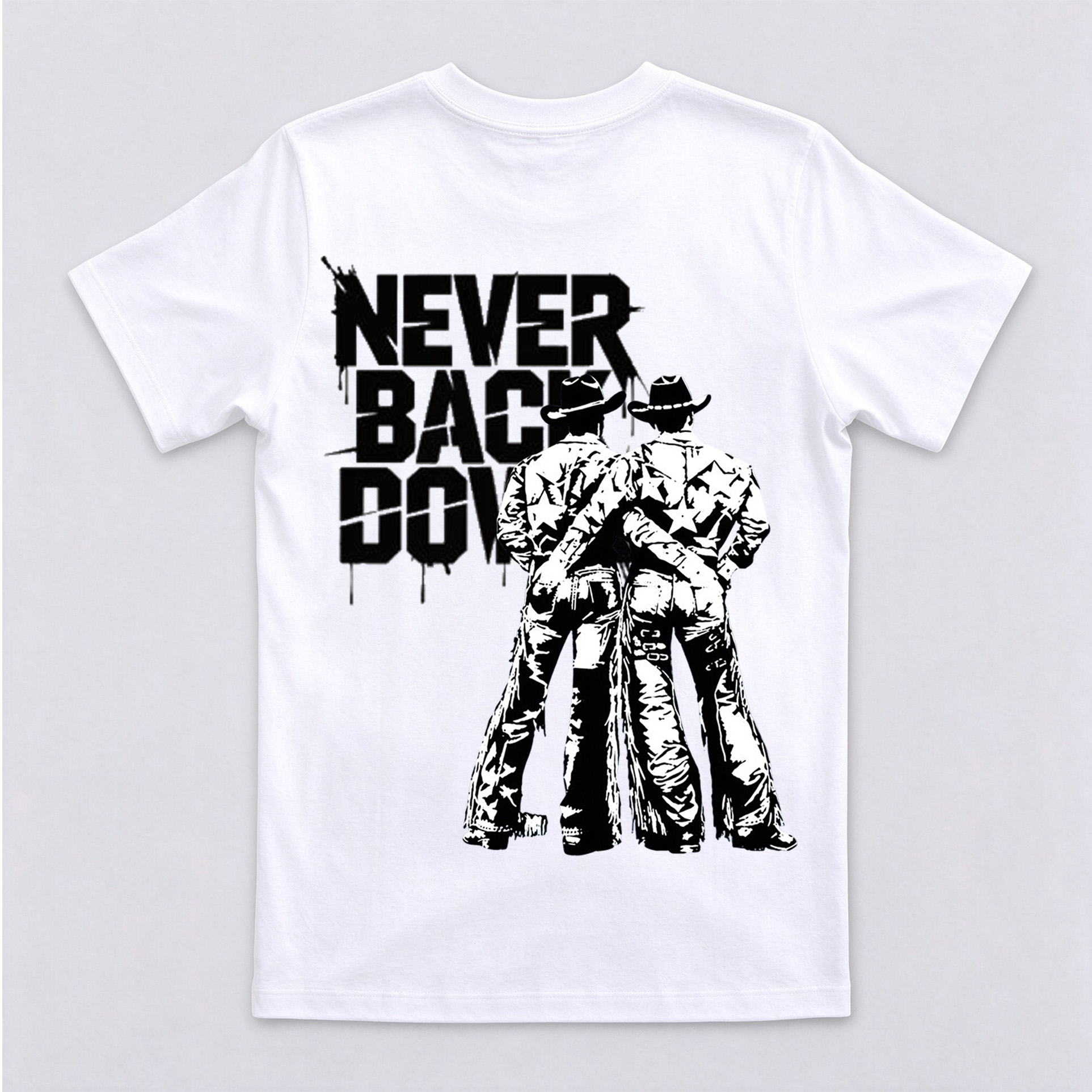 Never Back Down Two Cowboys Back Print T-Shirt
