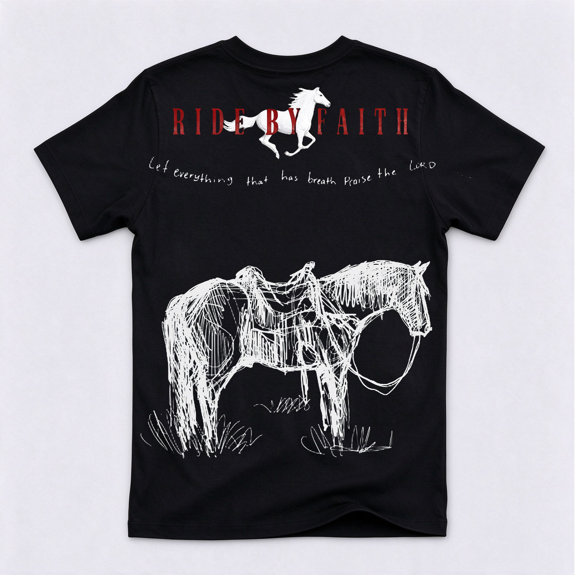 Ride By Faith Horse Back Print Crewneck Short Sleeve T-Shirt
