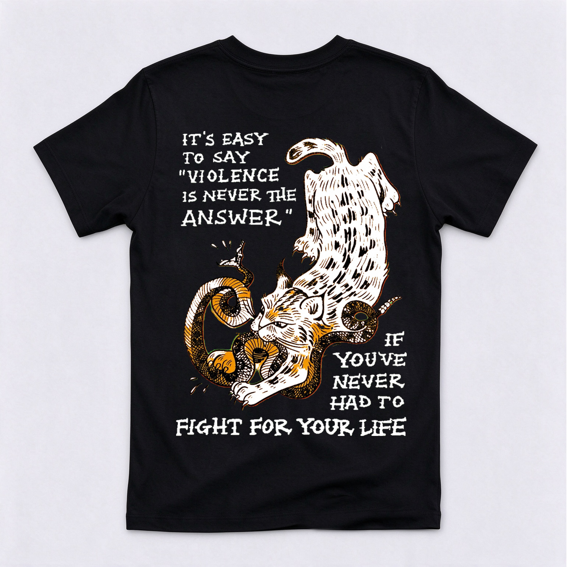 Fight For Your Life Wildcat Rattlesnake Back Print T-Shirt
