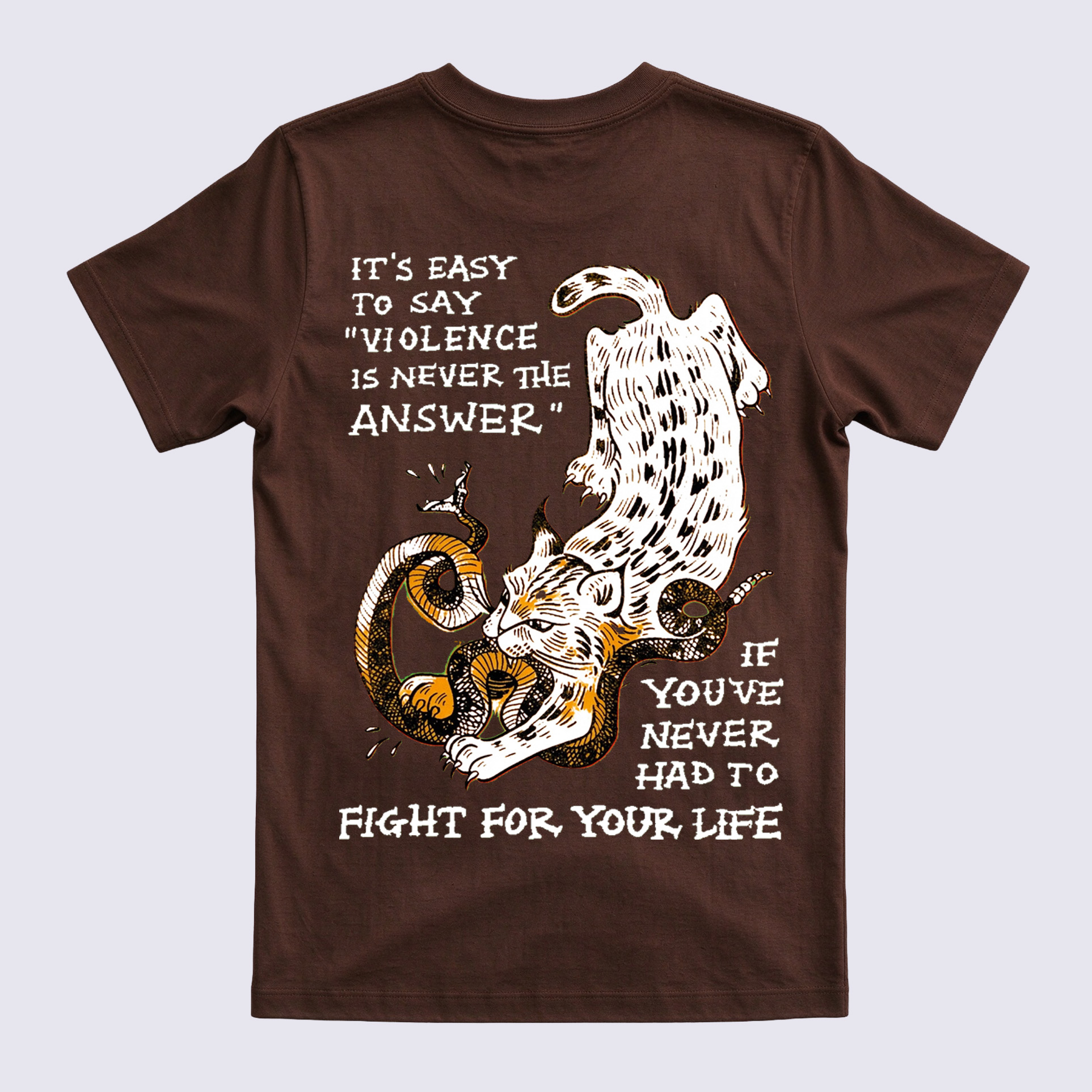 Fight For Your Life Wildcat Rattlesnake Back Print T-Shirt