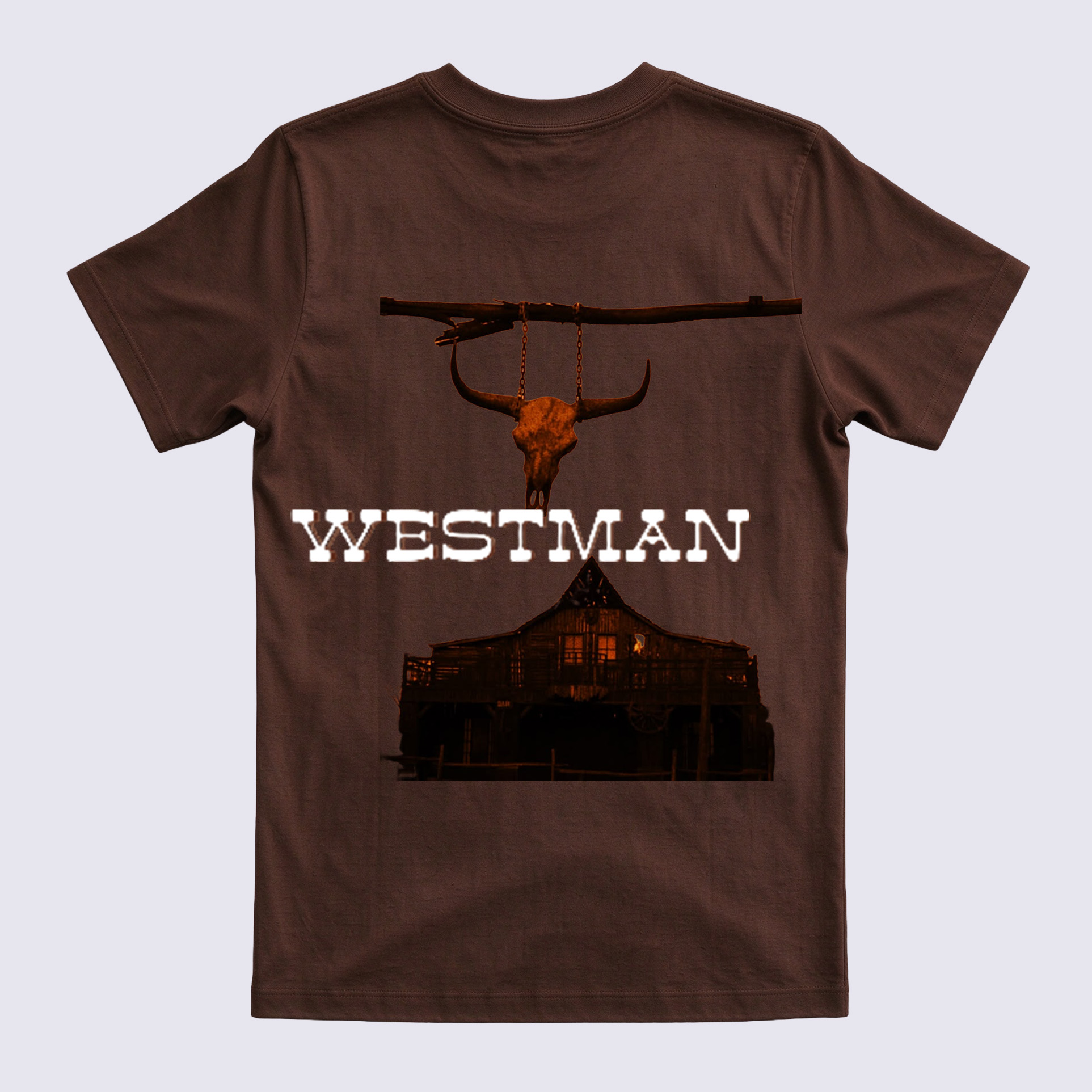 Westman Longhorn Skull Western Saloon Back Print T-Shirt