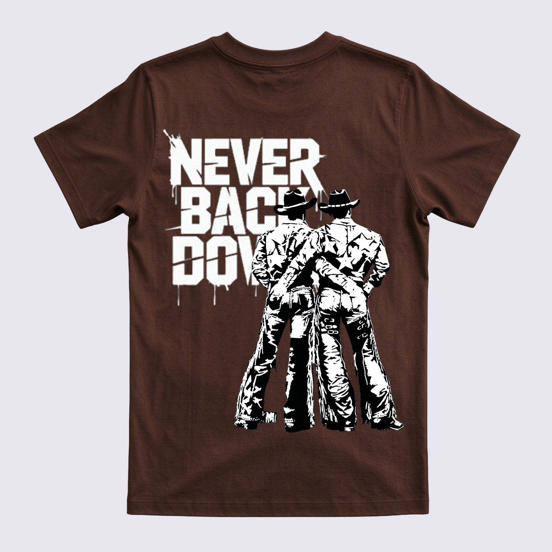 Never Back Down Two Cowboys Back Print T-Shirt