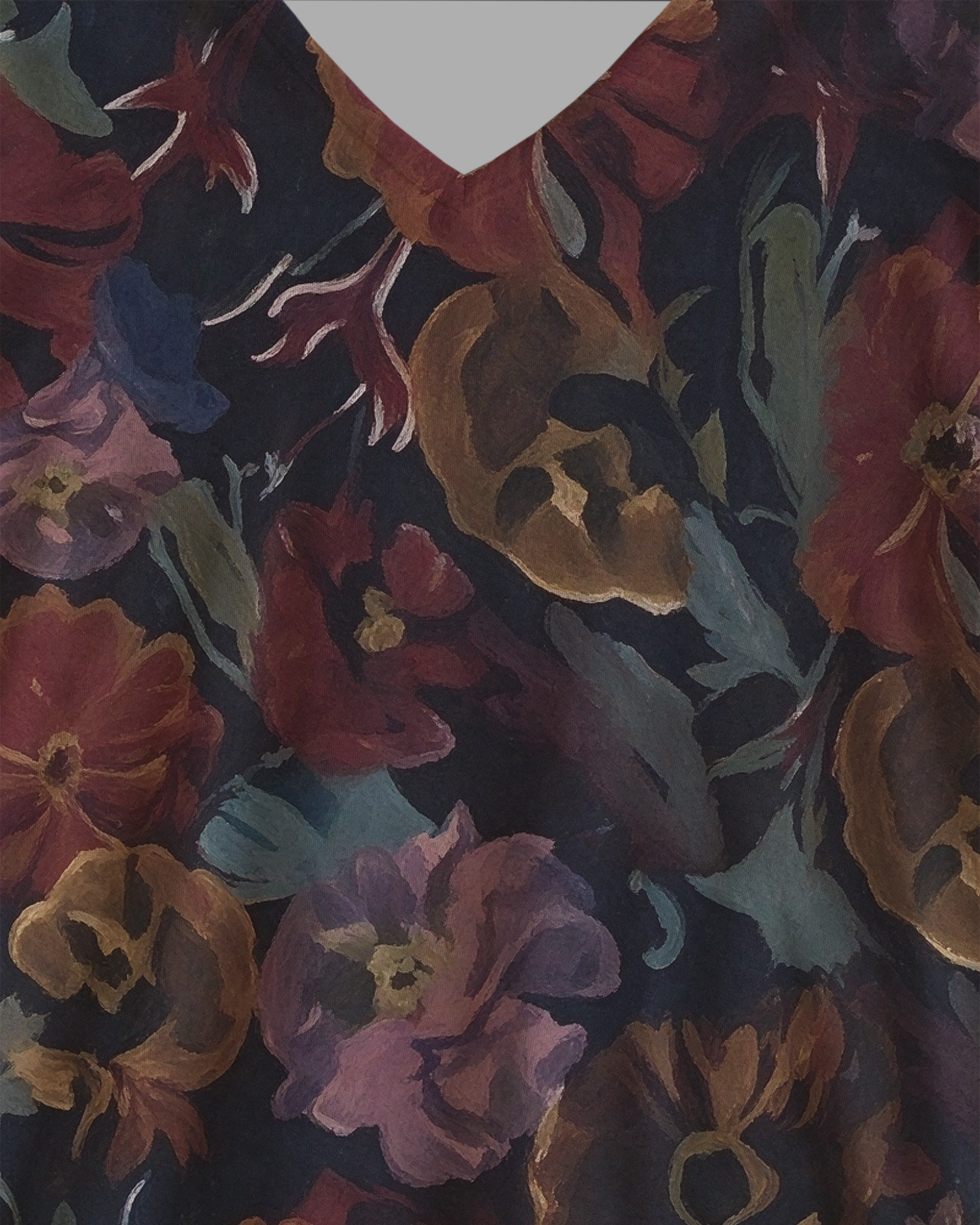 Autumn Flowers on a Dark Background Western V-Neck Printed Dress | Allover Print