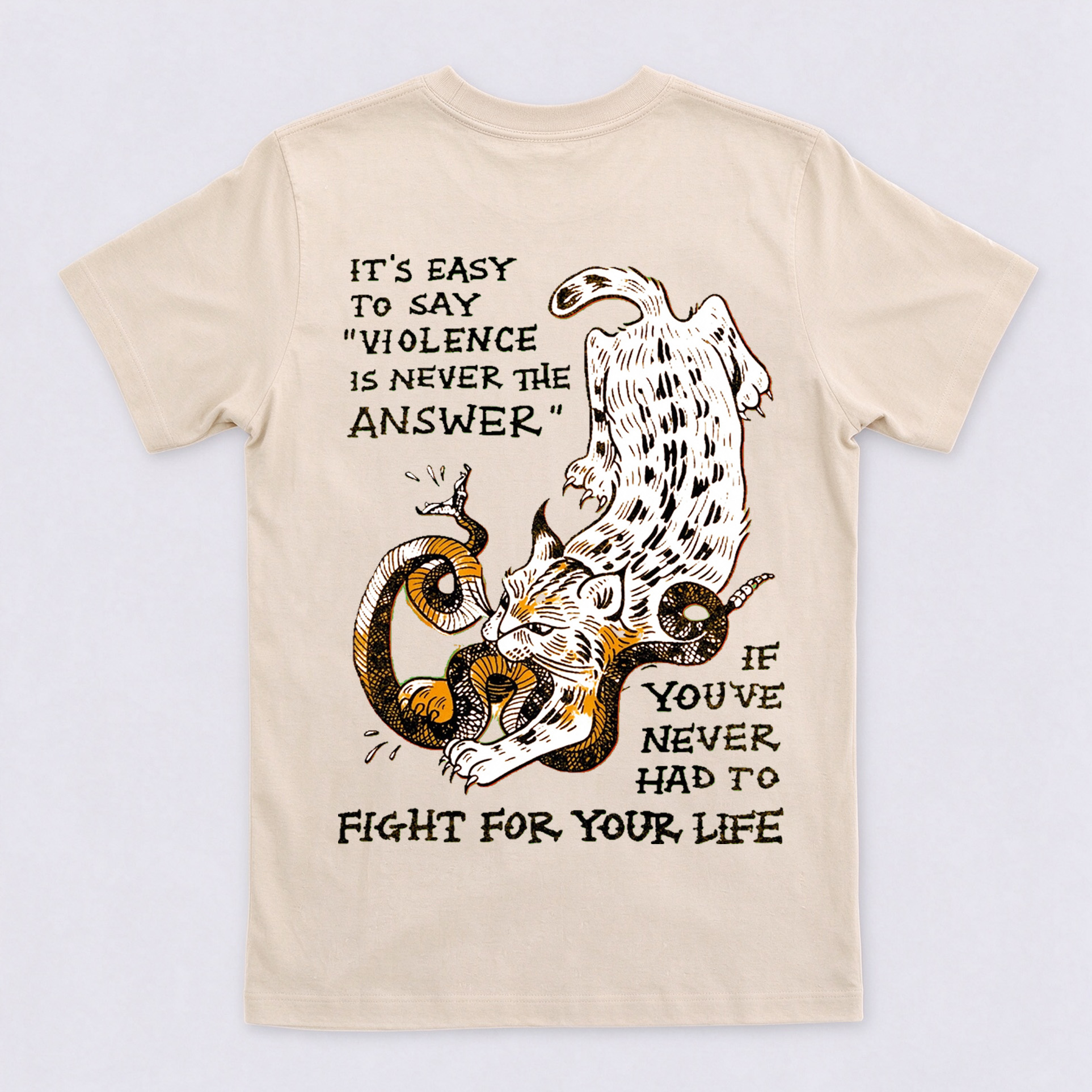 Fight For Your Life Wildcat Rattlesnake Back Print T-Shirt