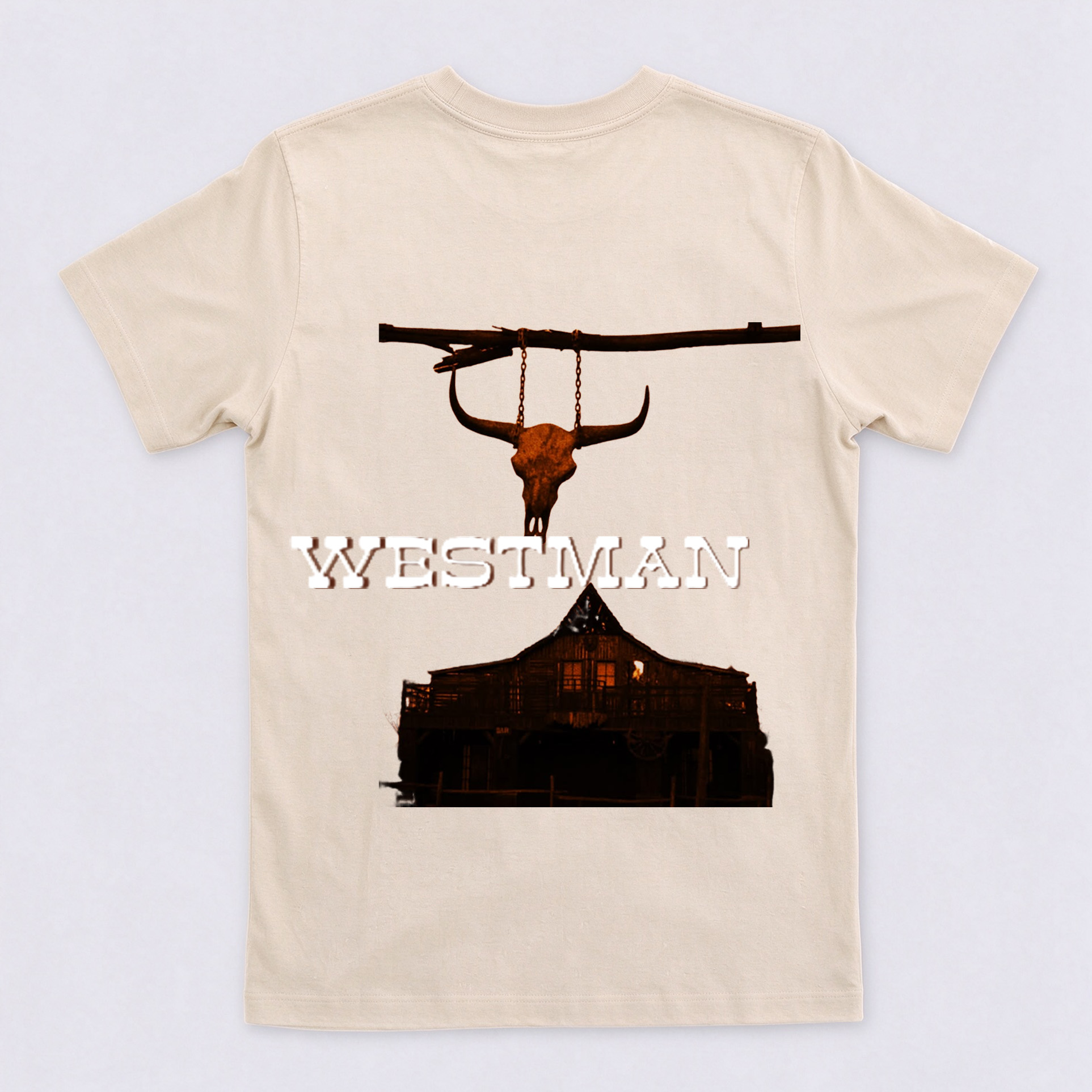 Westman Longhorn Skull Western Saloon Back Print T-Shirt