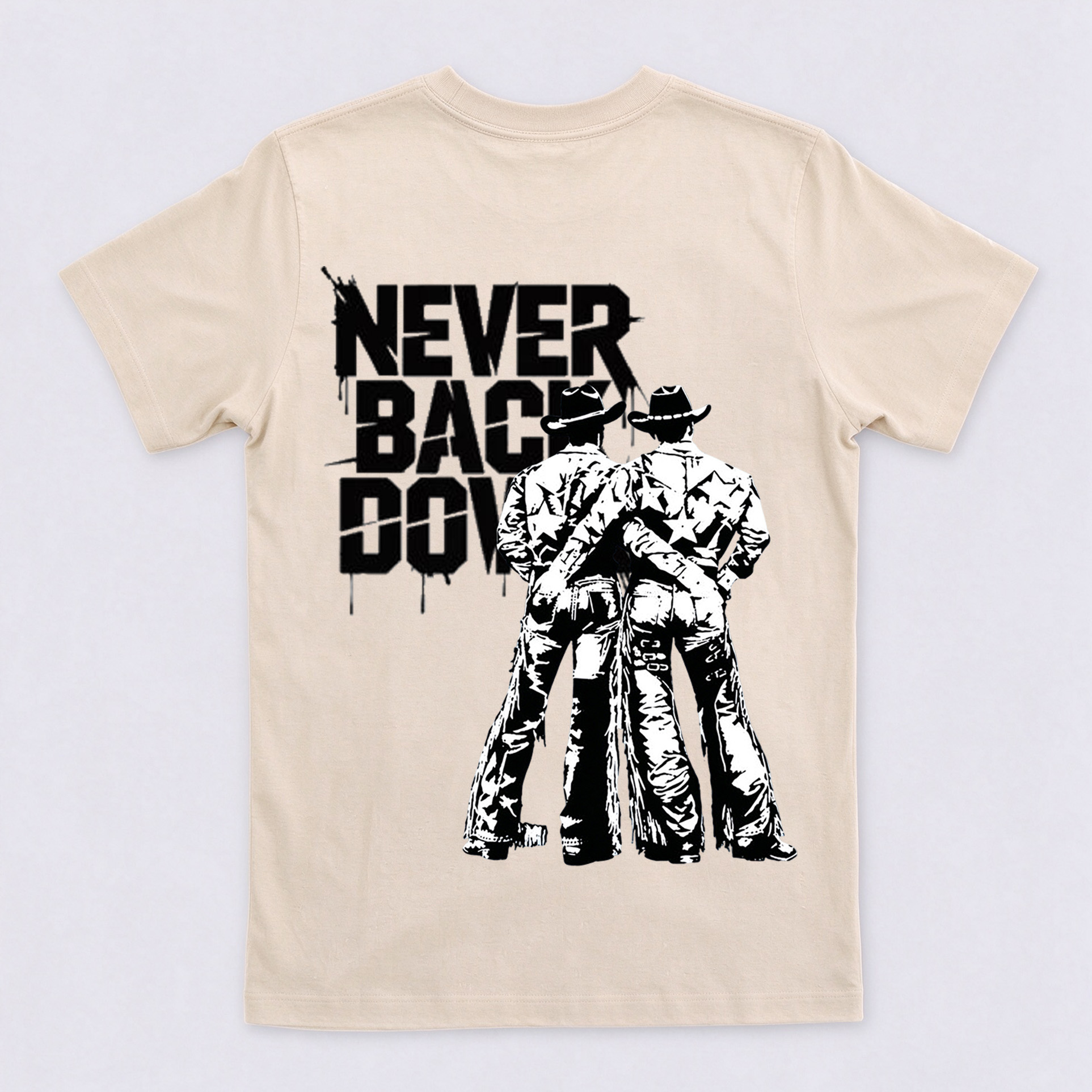 Never Back Down Two Cowboys Back Print T-Shirt
