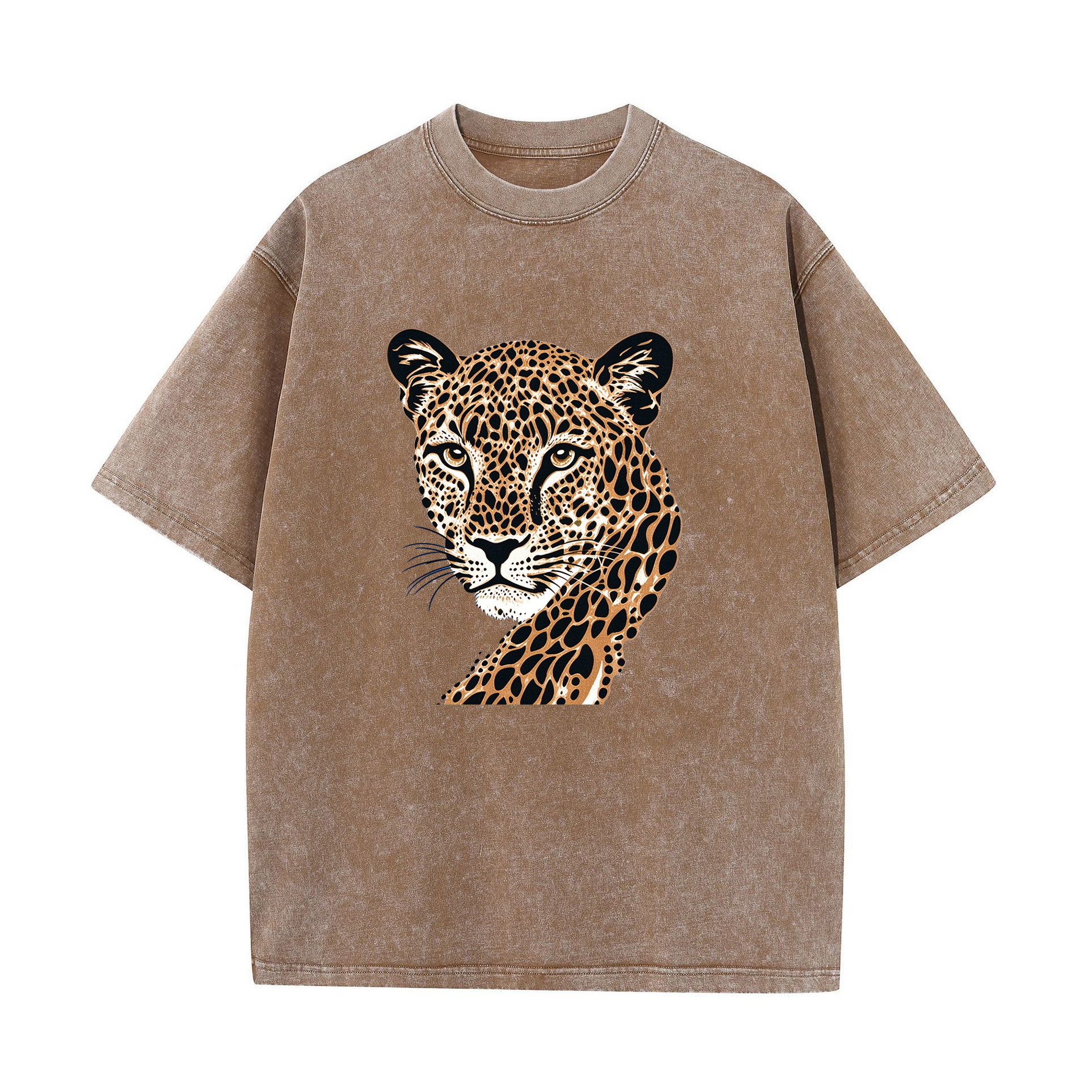 Vintage Leopard Portrait Graphic Washed Crewneck Short Sleeve T-Shirt