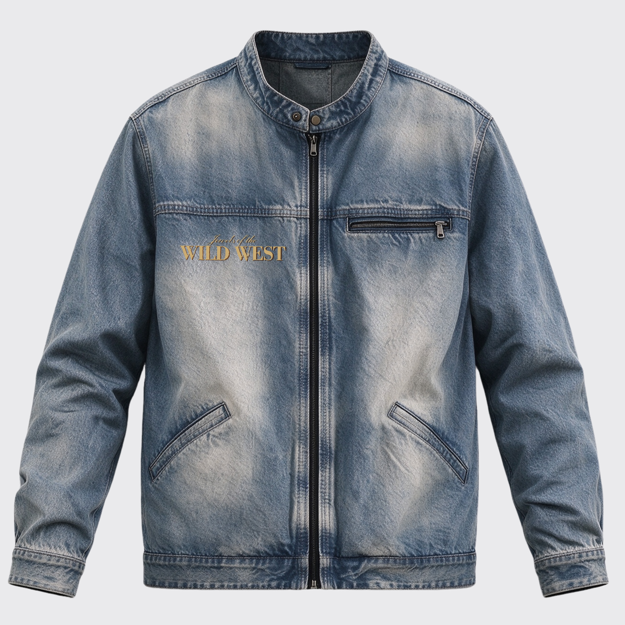 Vintage Wild West Cowboy Silhouette Back Print Graphic Denim Jacket