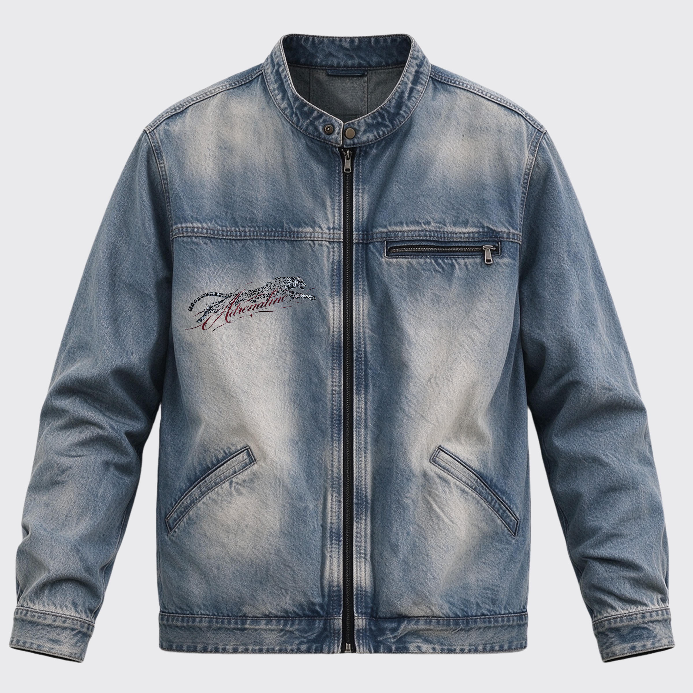 Retro Western Adrenaline Sprint Leopard Graphic Zip Jacket