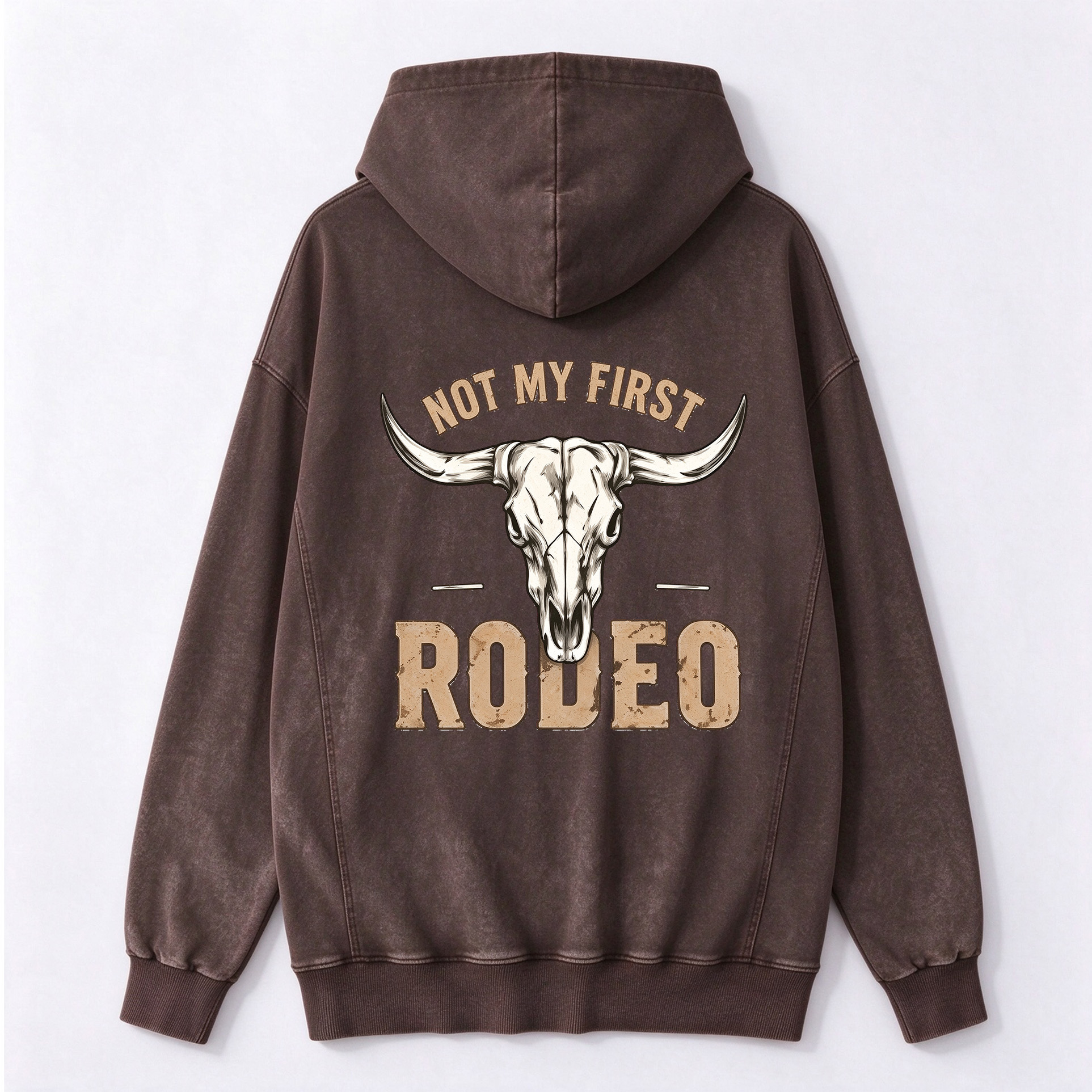 Vintage Bull Skull Back Printed Washed Hoodie