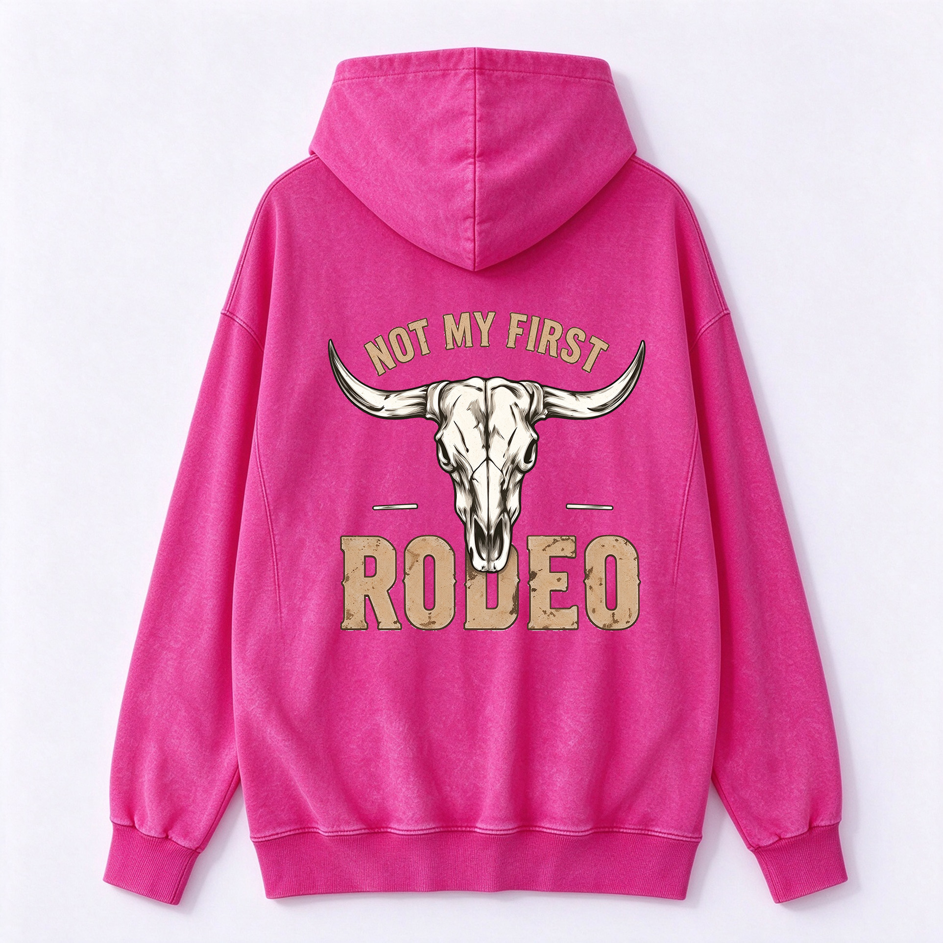 Vintage Bull Skull Back Printed Washed Hoodie