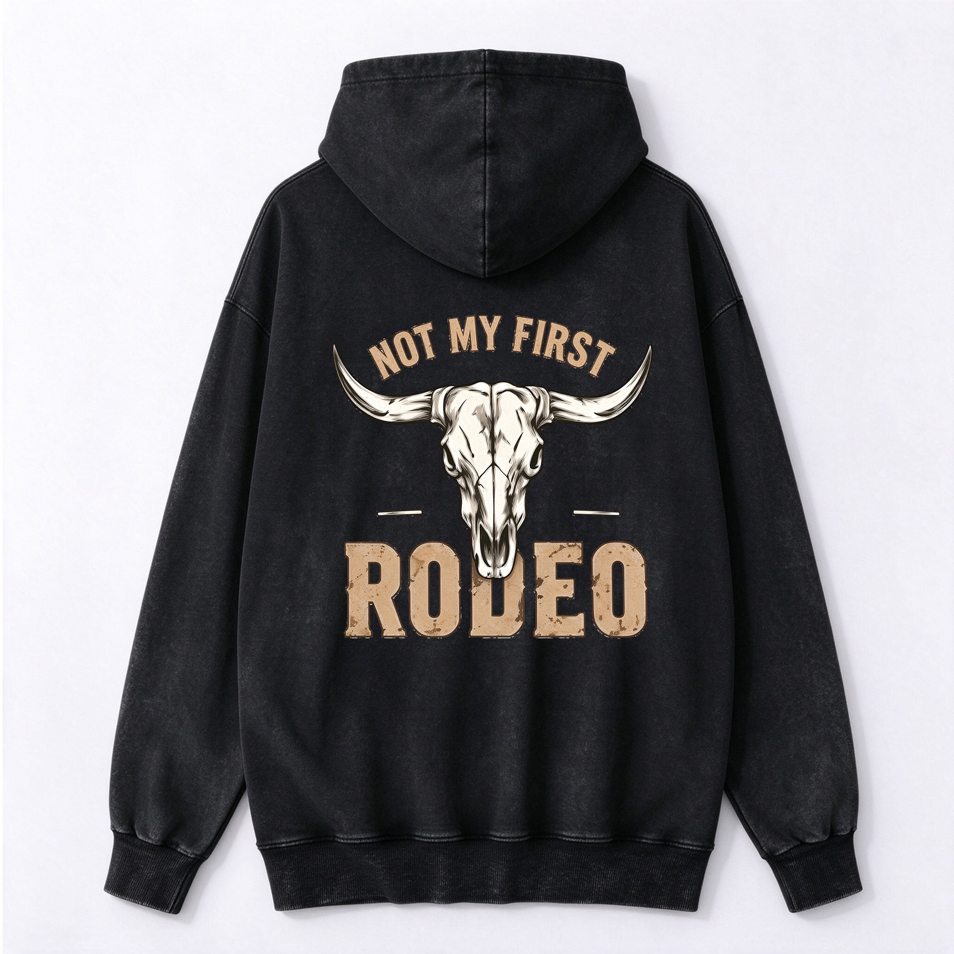 Vintage Bull Skull Back Printed Washed Hoodie