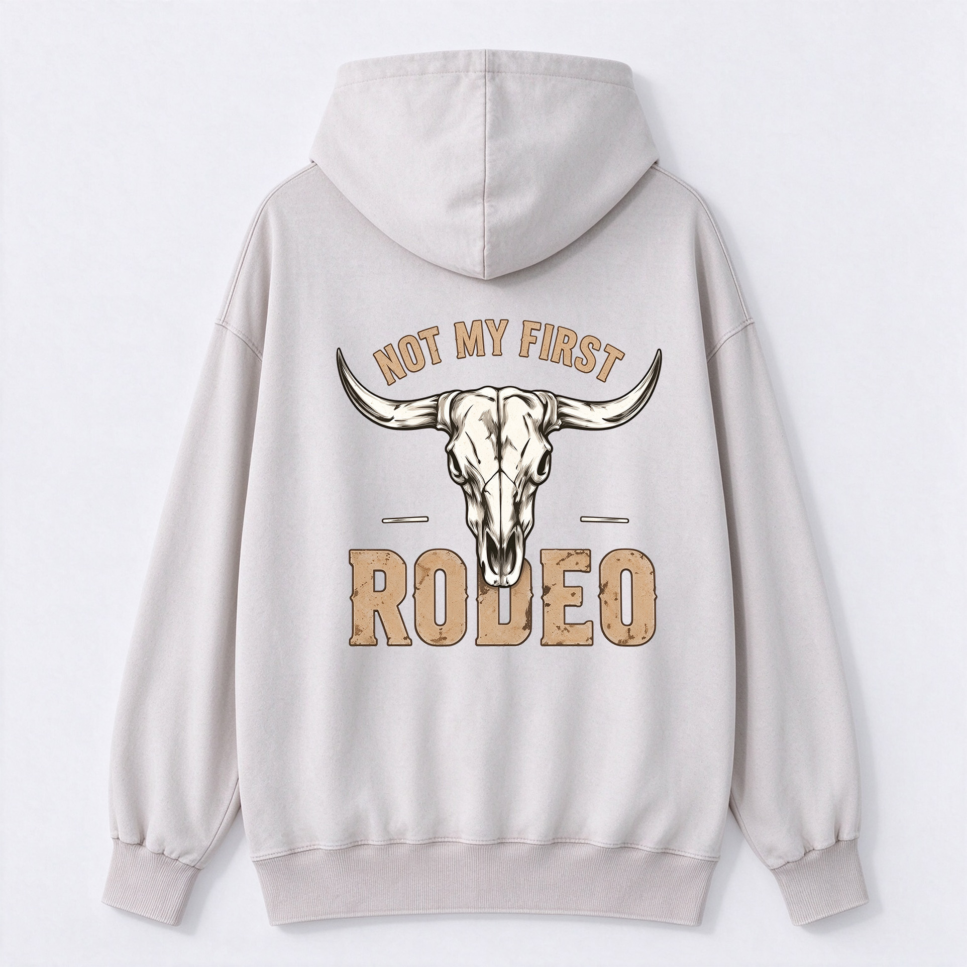 Vintage Bull Skull Back Printed Washed Hoodie