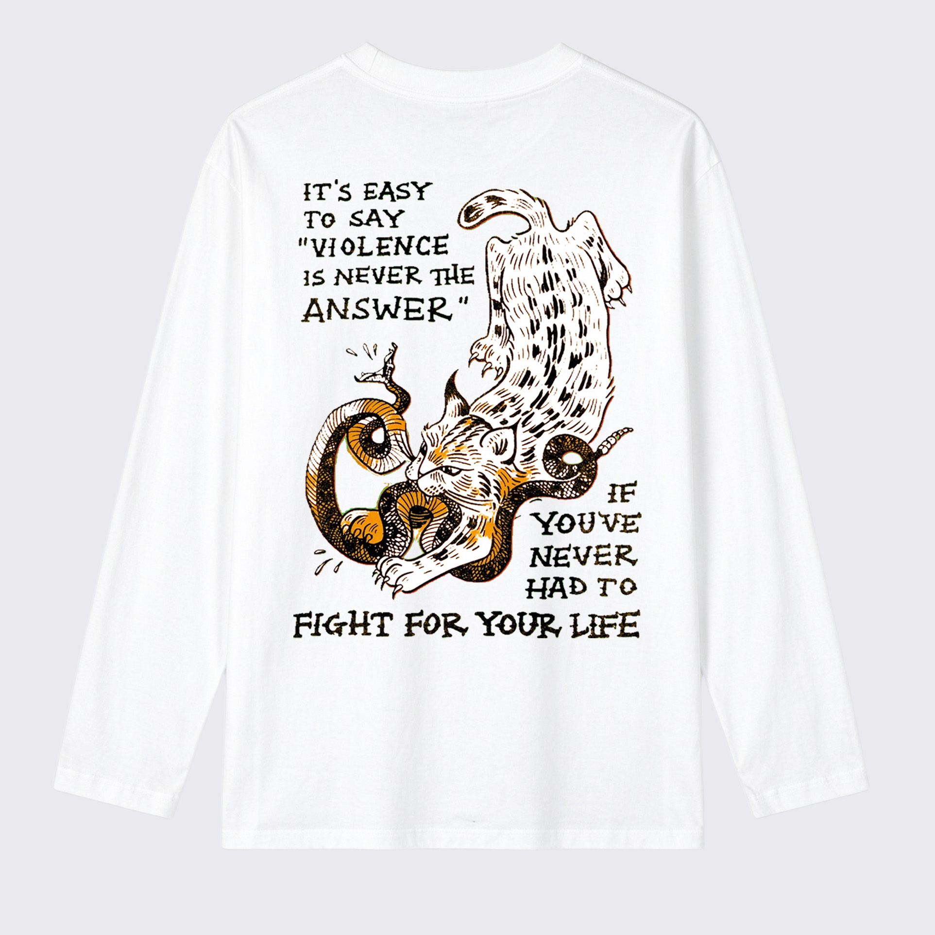 Fight For Your Life Wildcat Rattlesnake Back Print Cotton Long Sleeve T-Shirt