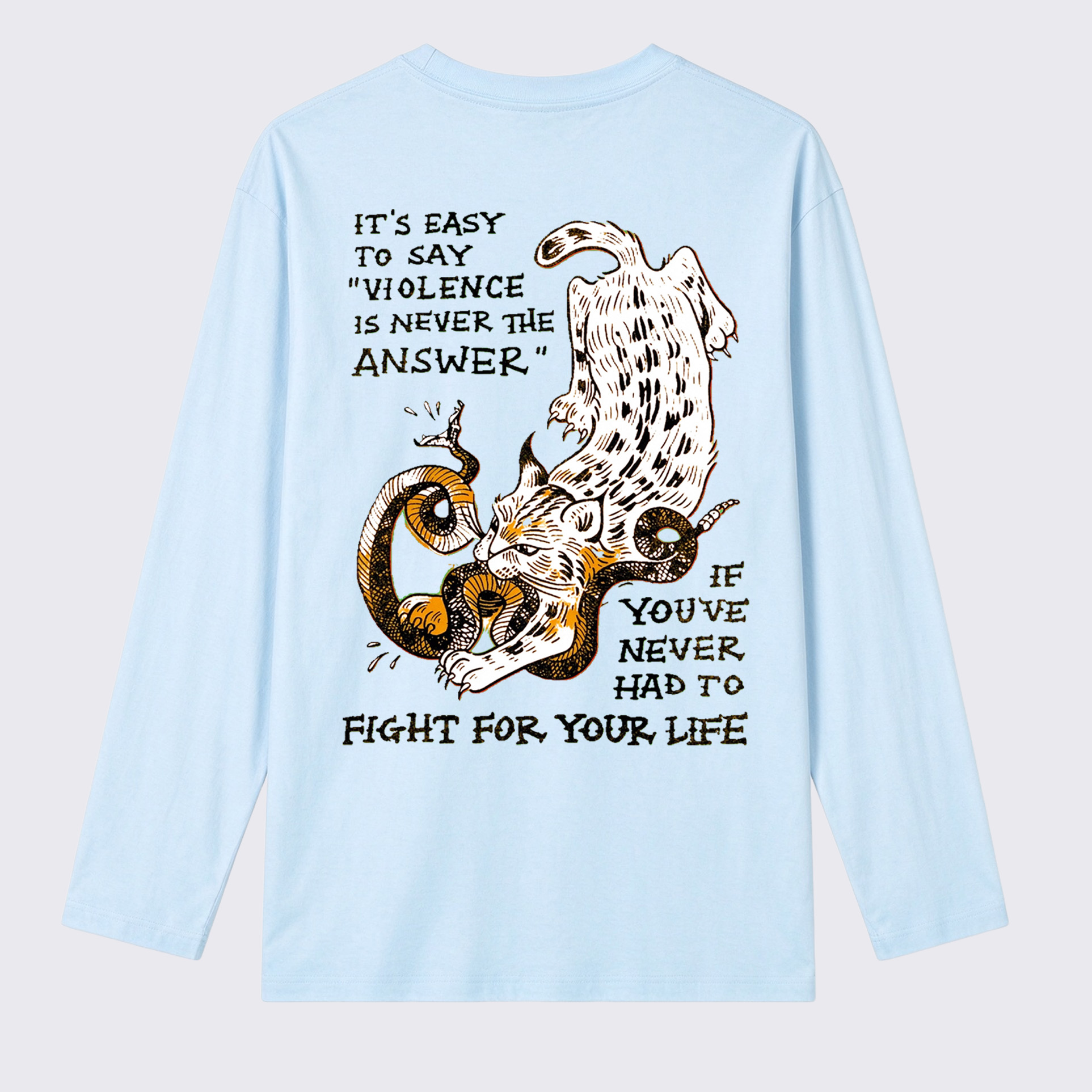Fight For Your Life Wildcat Rattlesnake Back Print Cotton Long Sleeve T-Shirt